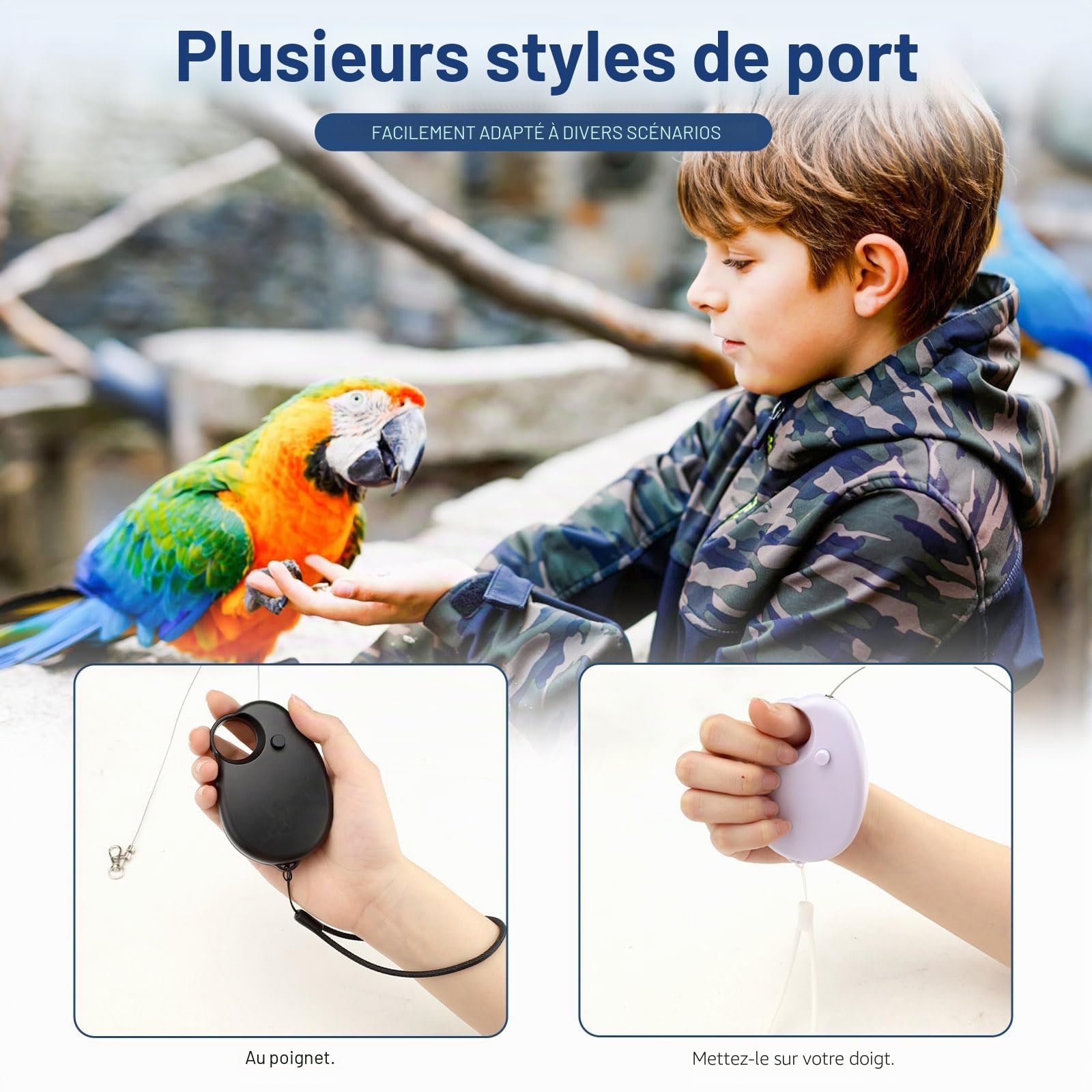 Laisse rétractable automatique de 6 m, anti-morsure, avec anneaux de pied en alliage, réglable pour perroquet, conure, perruche, perruche (6 m, blanc)