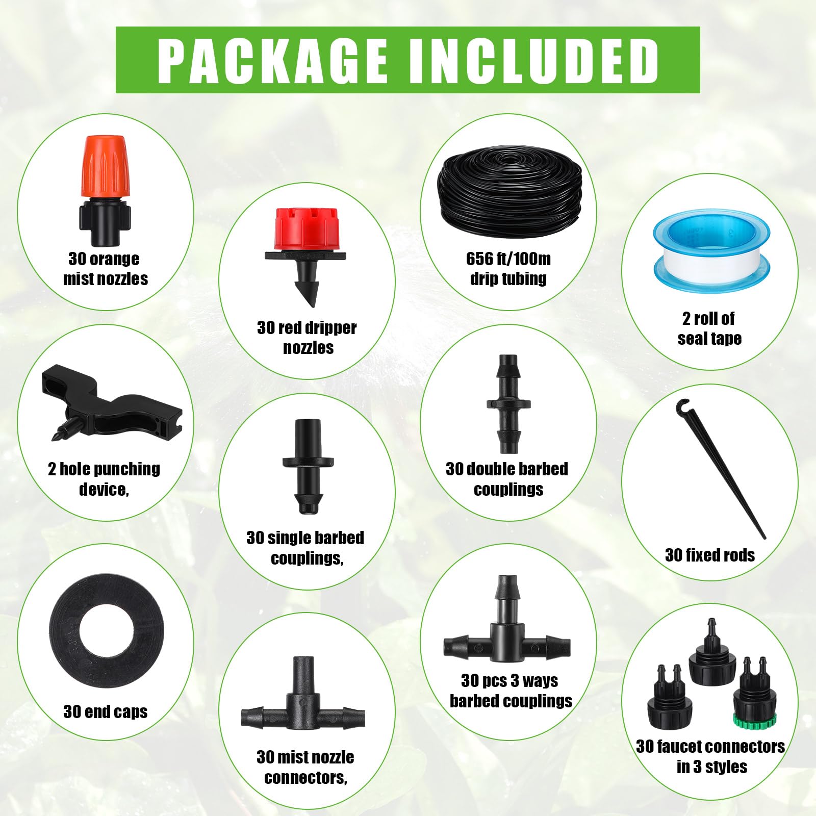 Sasylvia 656 Ft Drip Irrigation Kit 1/4'' Irrigation System Tubing Distribution Hose Greenhouse Garden Watering Misting Drip Kit Automatic Irrigation Equipment for Yard Lawn Patio