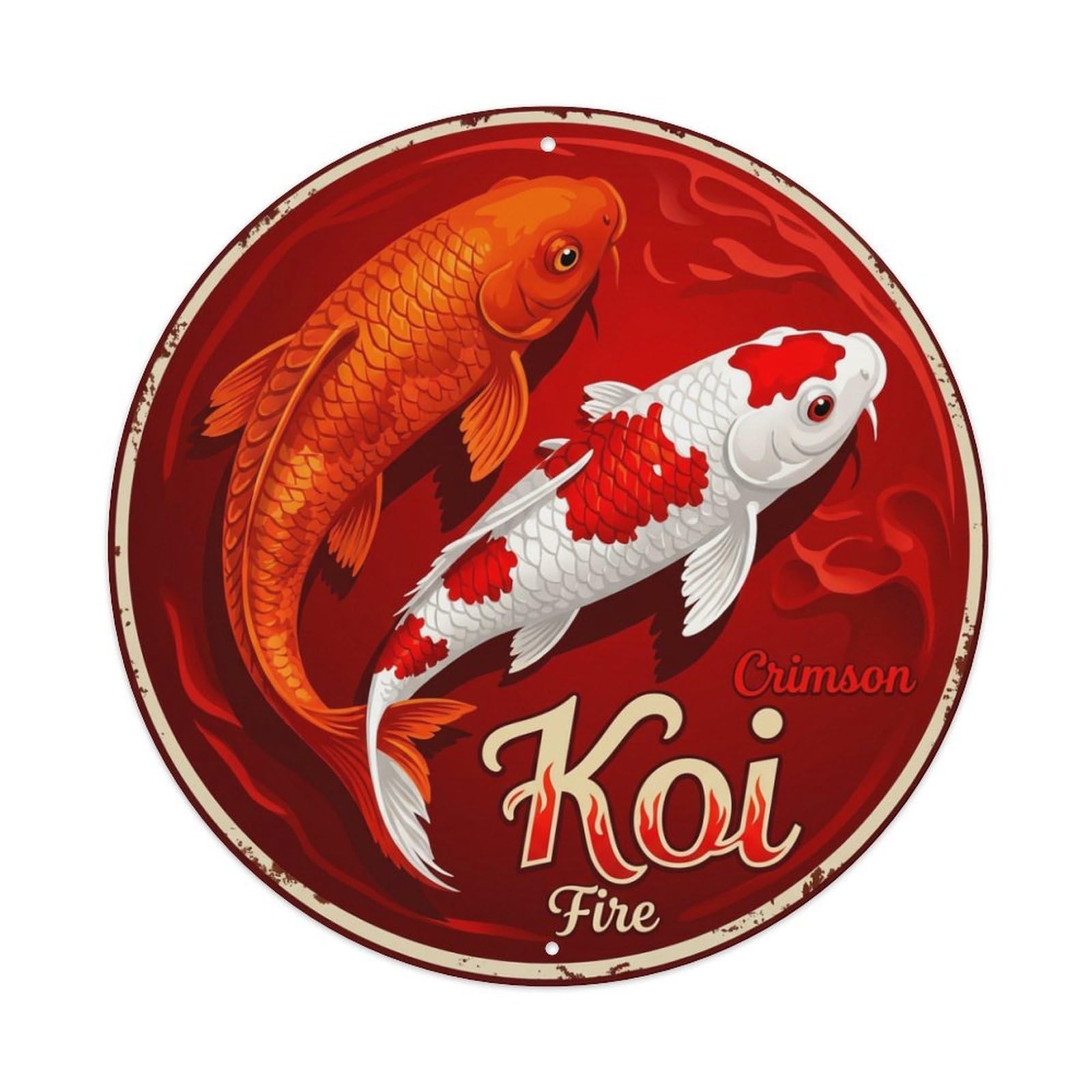 Koi Fish Crimson Fire Waters Red Intense Bright Bold Metal Tin Sign
