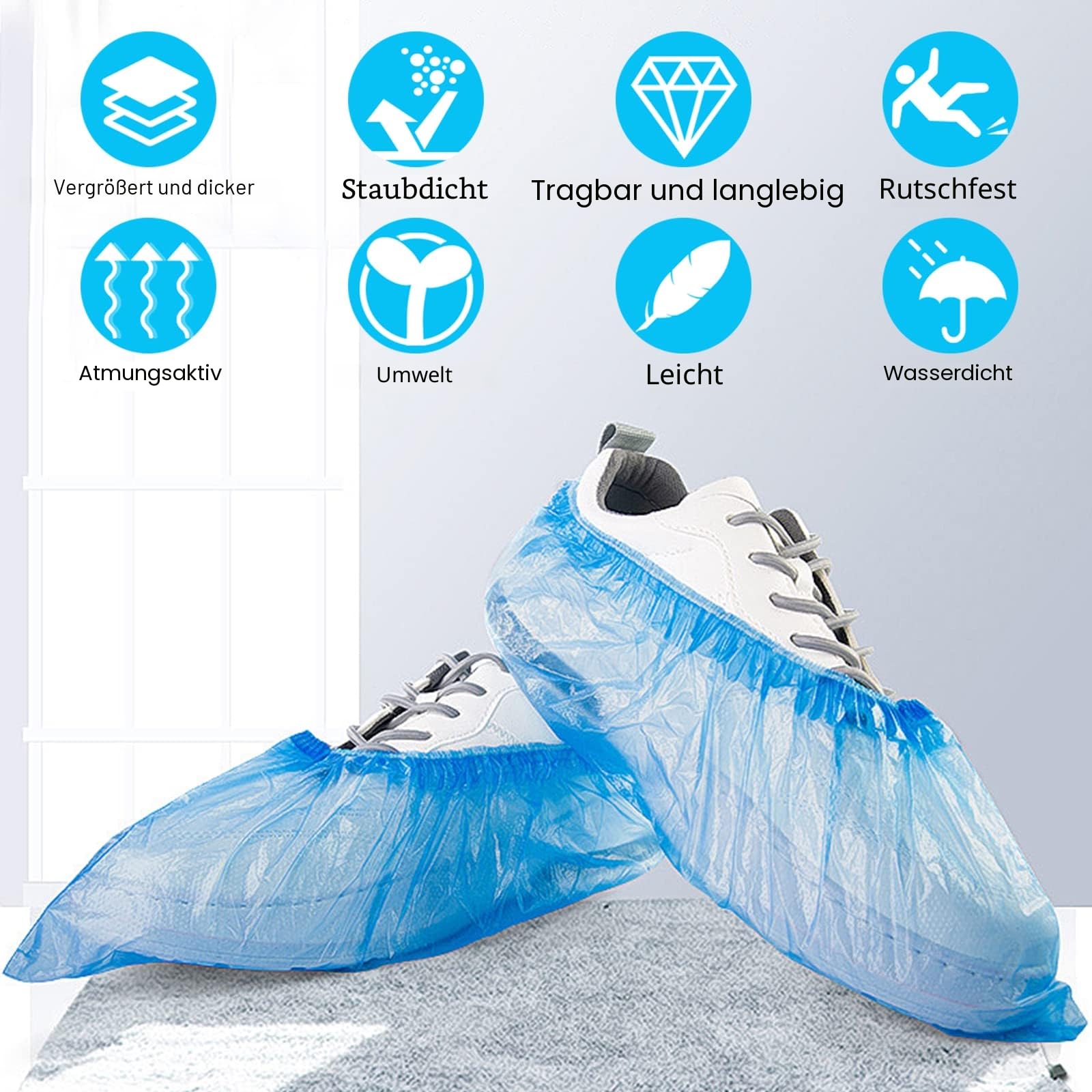 flintronic Schuhüberzieher aus Kunststoff, Einweg-Schuhüberzüge, umweltfreundliche Schuhüberzüge, wasserdicht, rutschfest, geeignet zum Sauberhalten von Schuhen/Böden/Teppichen