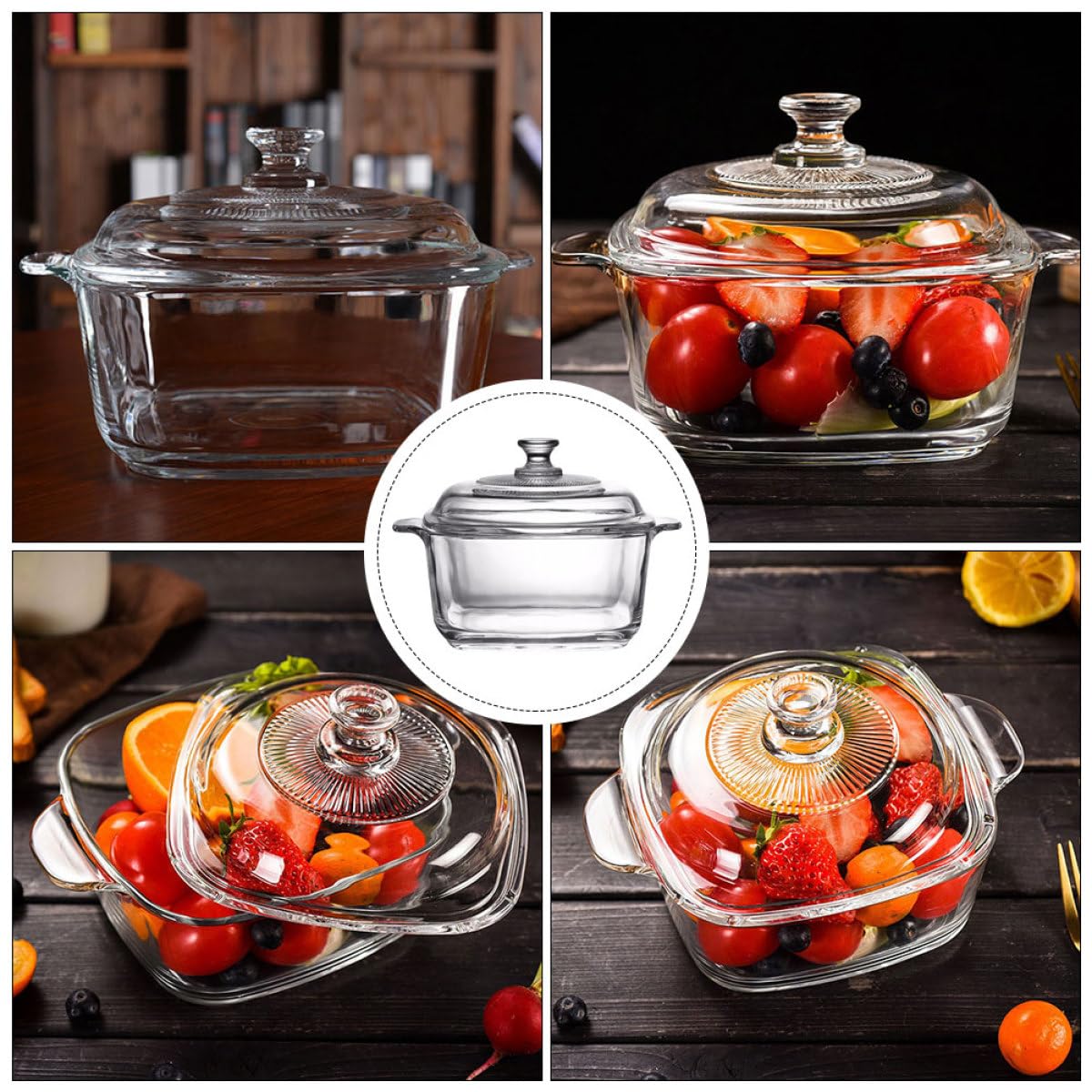 Abaodam Glas Suppenschüssel Bruchfest und Flüssigkeitsabweisend mit Deckel 1 Liter Mikrowellengeeignete Kristallklares Design für Buffet und Snack Riegel