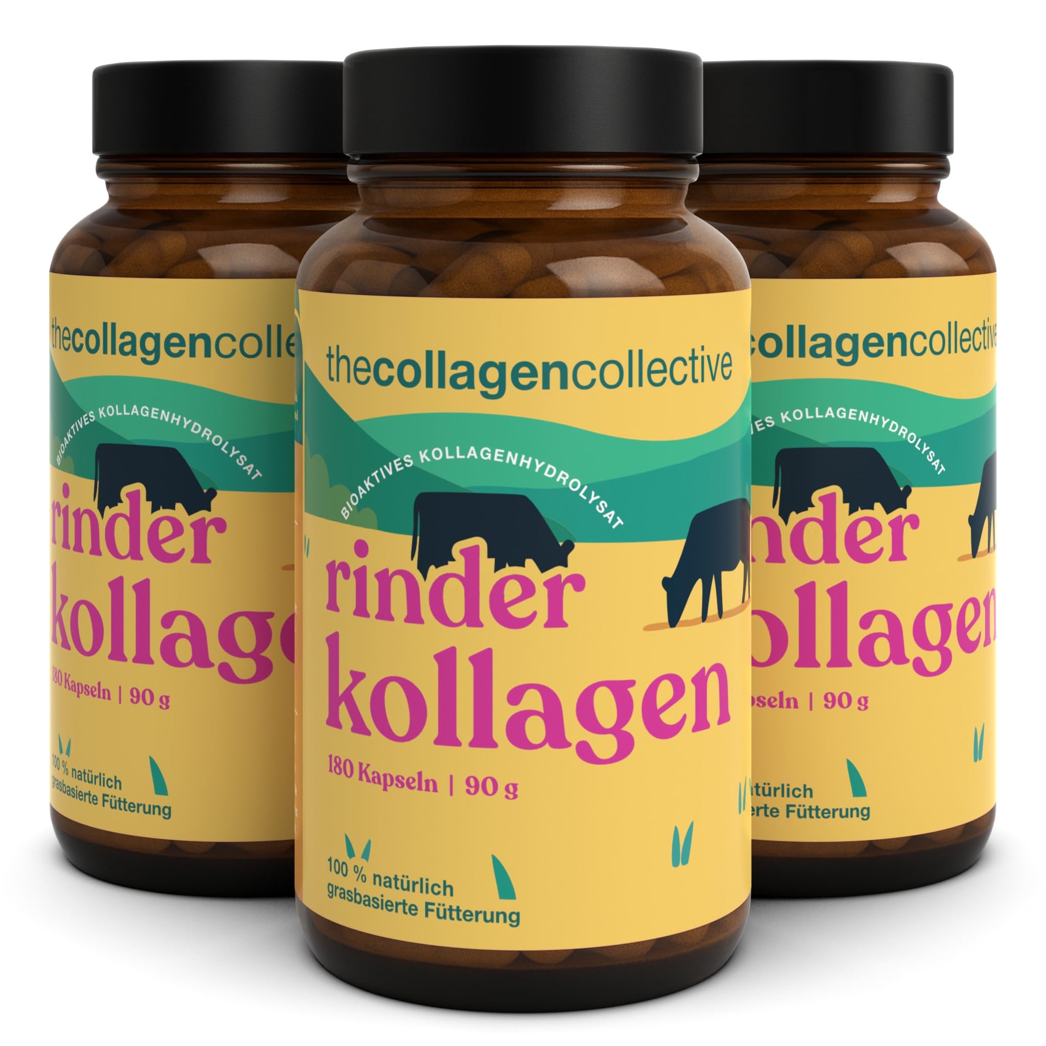 Rinderkollagen Kapseln - Hochdosiert Kollagen Peptide vom Rind, Bioaktives Kollagenhydrolysat für Beauty Haut Haare Nägel Inner Glow (3 Pack)