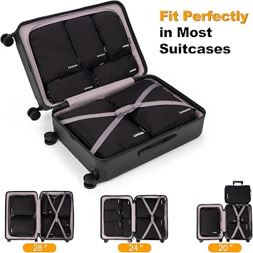Compression Packing Cubes, Lumesner 8 Set Travel Essentials Packing Cubes for Carry on Suitcases, Compression Suitcase Organizers Bag Set & Travel Cubes (8-piece, Black)