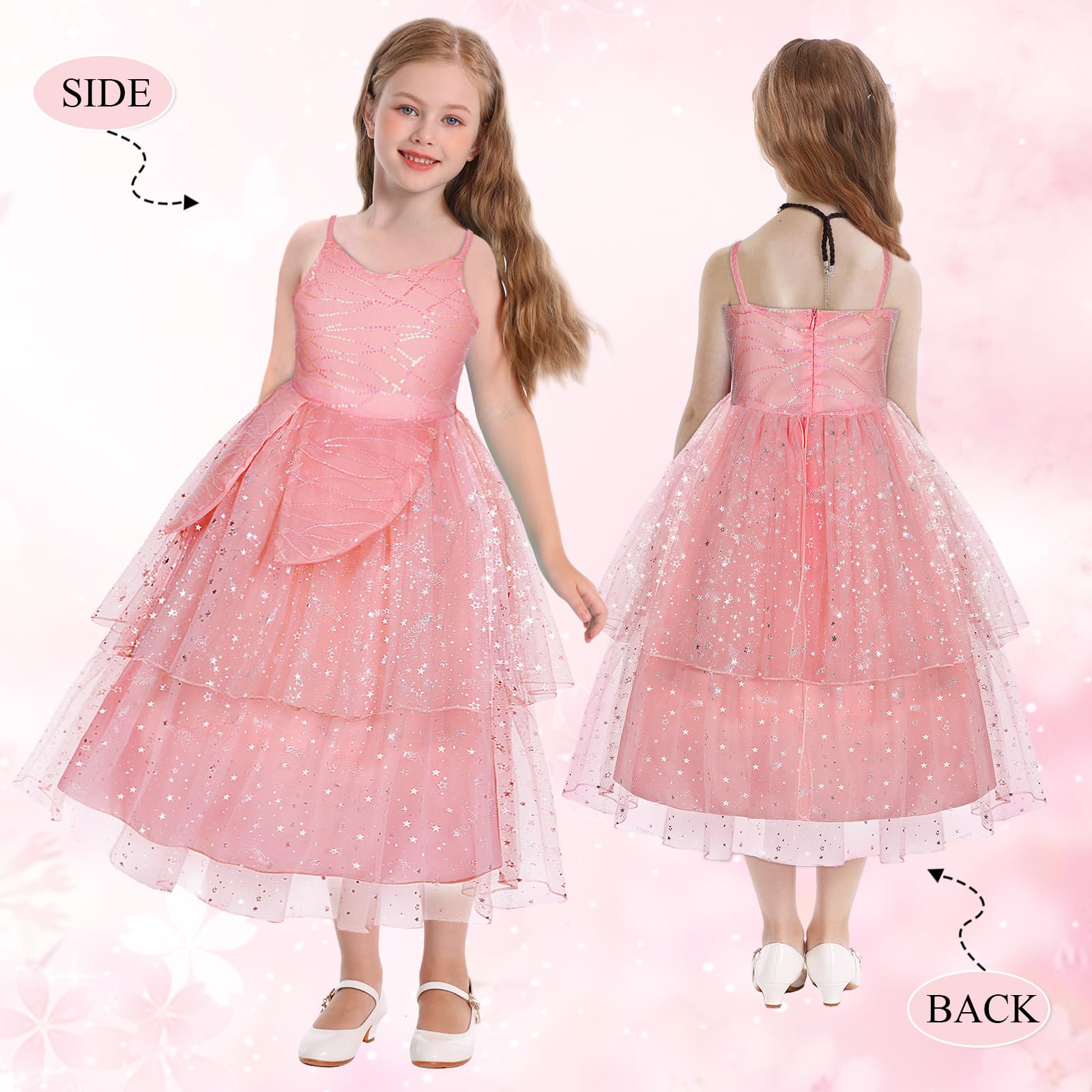 Marendyee Kids Princess Dress up Witch World Book Day Costumes for Girls Pink Princess Dress Star Sequin Prom Dresses Theme Fancy Party Dressing up Children's Witches Cosplay Outfit 7-8 Years - Image 2