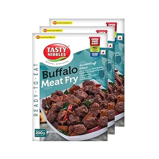 TASTY NIBBLES Ready to Eat Buffalo Meat Fry 200GM Pouch| Kerala Special | Open Heat & Eat | Non-Vegetarian | No Added Preservatives | Japanese Retort Technology 200GM Pouch (Pack of 3)