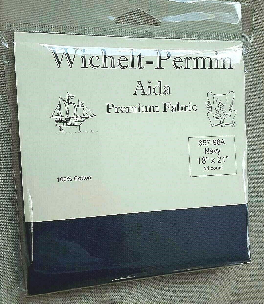 Wichelt Permin Premium AIDA Cross Stitch Fabric 14 Count Navy Blue 18