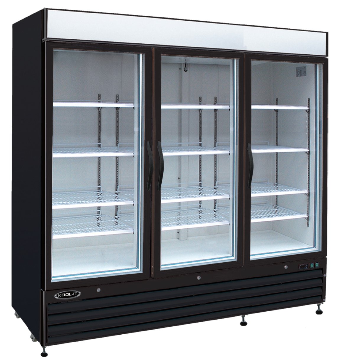 Kool-It KGM-75 78-Inch Three Section Merchandiser Refrigerator with Glass Doors, 73 Cu. Ft., Black