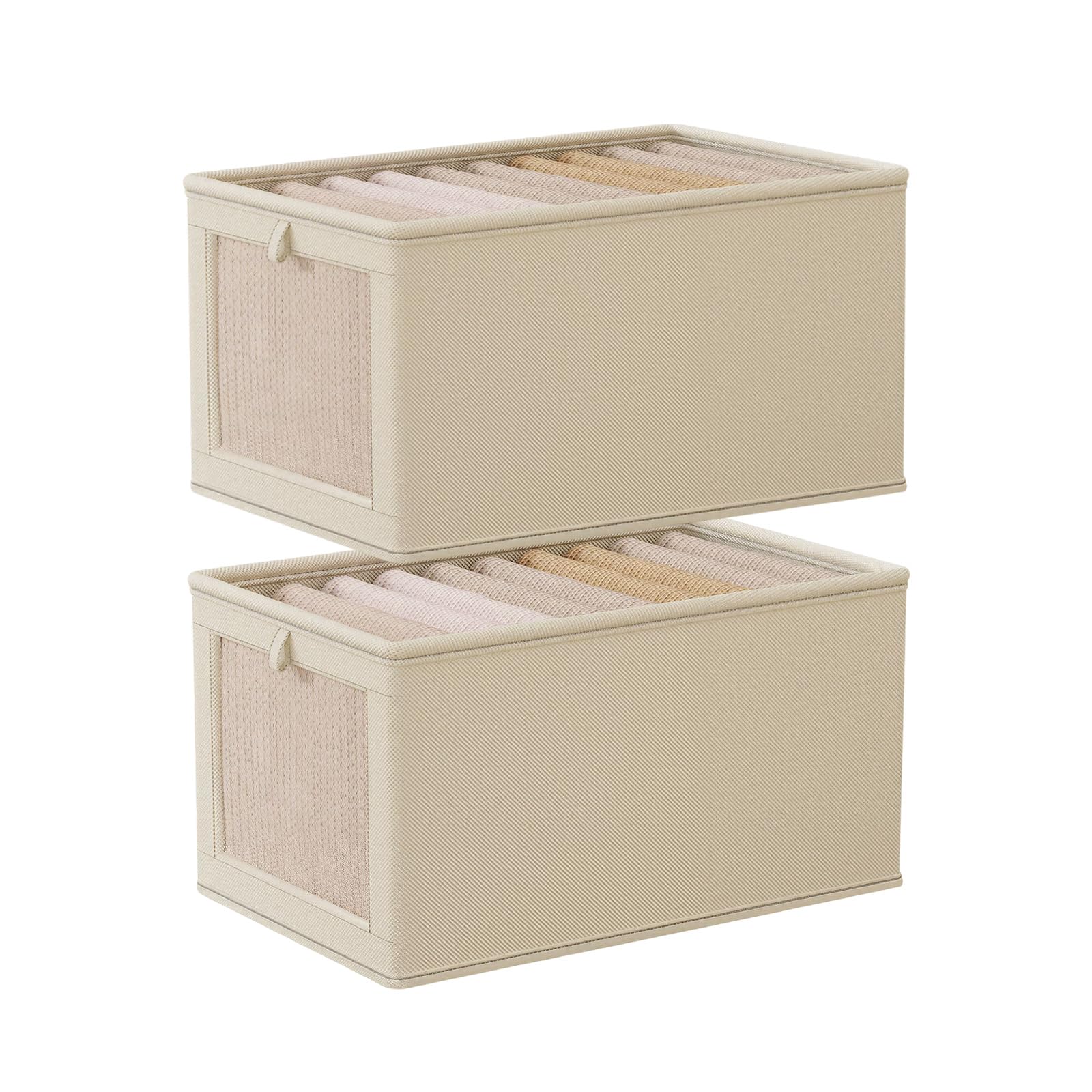Wardrobe Storage Organizer Foldable – 2 Pcs Drawer Organizer Clothes Storage Boxes with Lids & Clear Window, Shelf Stackable Clothing Storage Boxes for Underwear Jeans Pants Shirts Leggings Toys