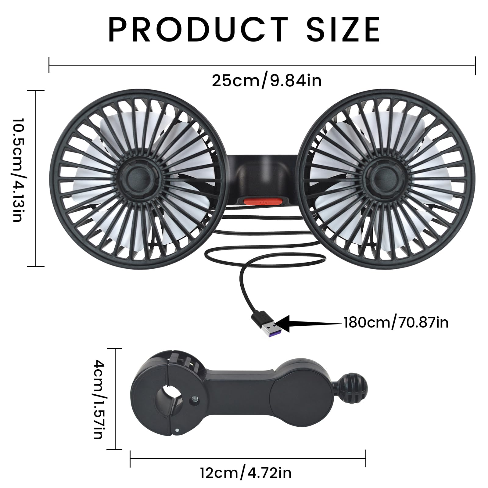 Ventiladores de refrigeración USB para asiento trasero, ventilador de coche de doble cabeza para niños, ventiladores giratorios de 360 grados, 3 velocidades, ultra silencioso, potente