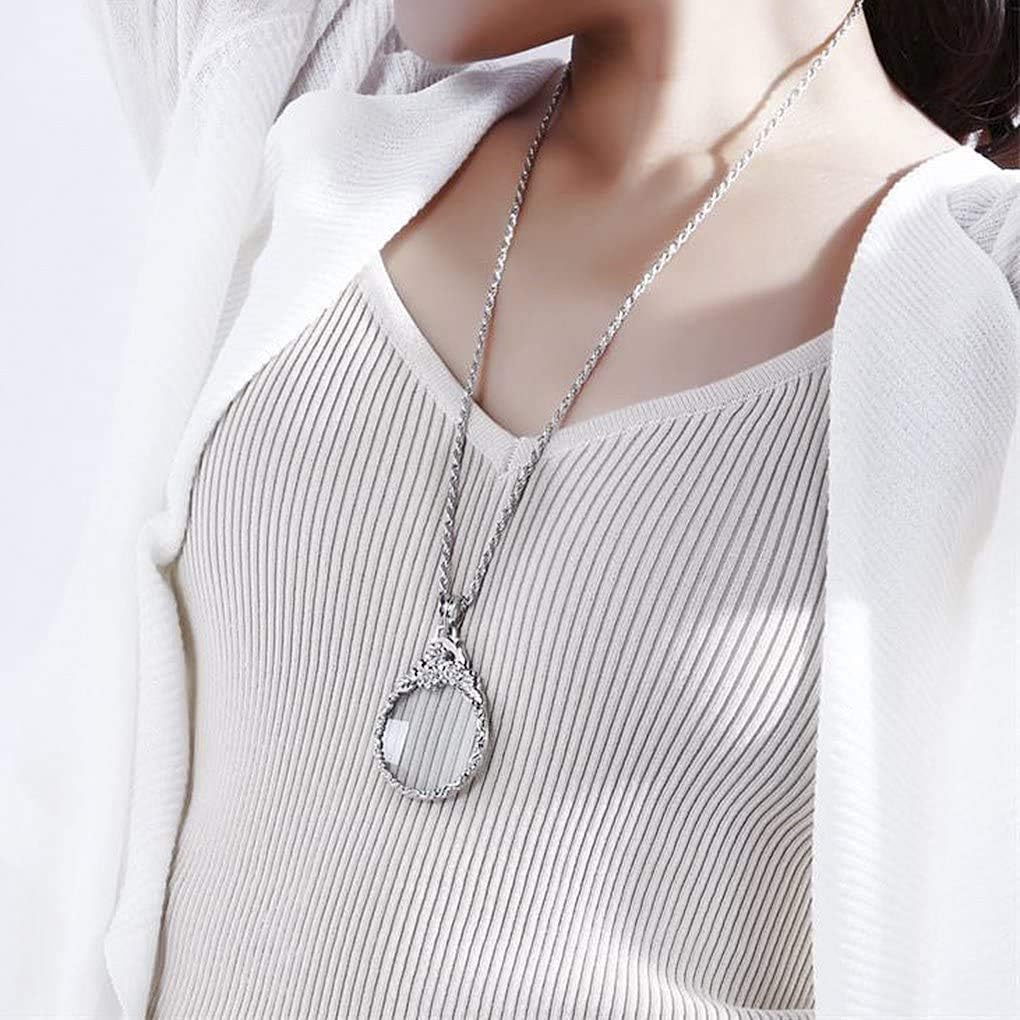2.5X Magnifier Pendant Retro Magnifying Glass Necklace for Women Monocle for Eye Portable Pocket Magnifier Jewerly Long Chain Magnifying Monocle Lens for Reading Books Magazine Newspaper - Image 5