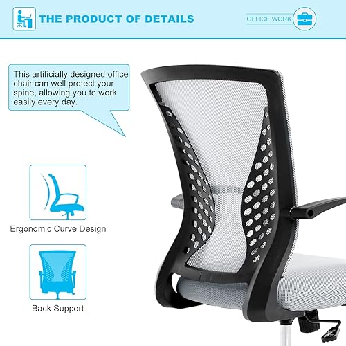 Miniatura 4 de Silla de oficina para computadora, silla ergonómica ejecutiva ejecutiva de malla con respaldo medio, silla de oficina giratoria con brazos de apoyo
