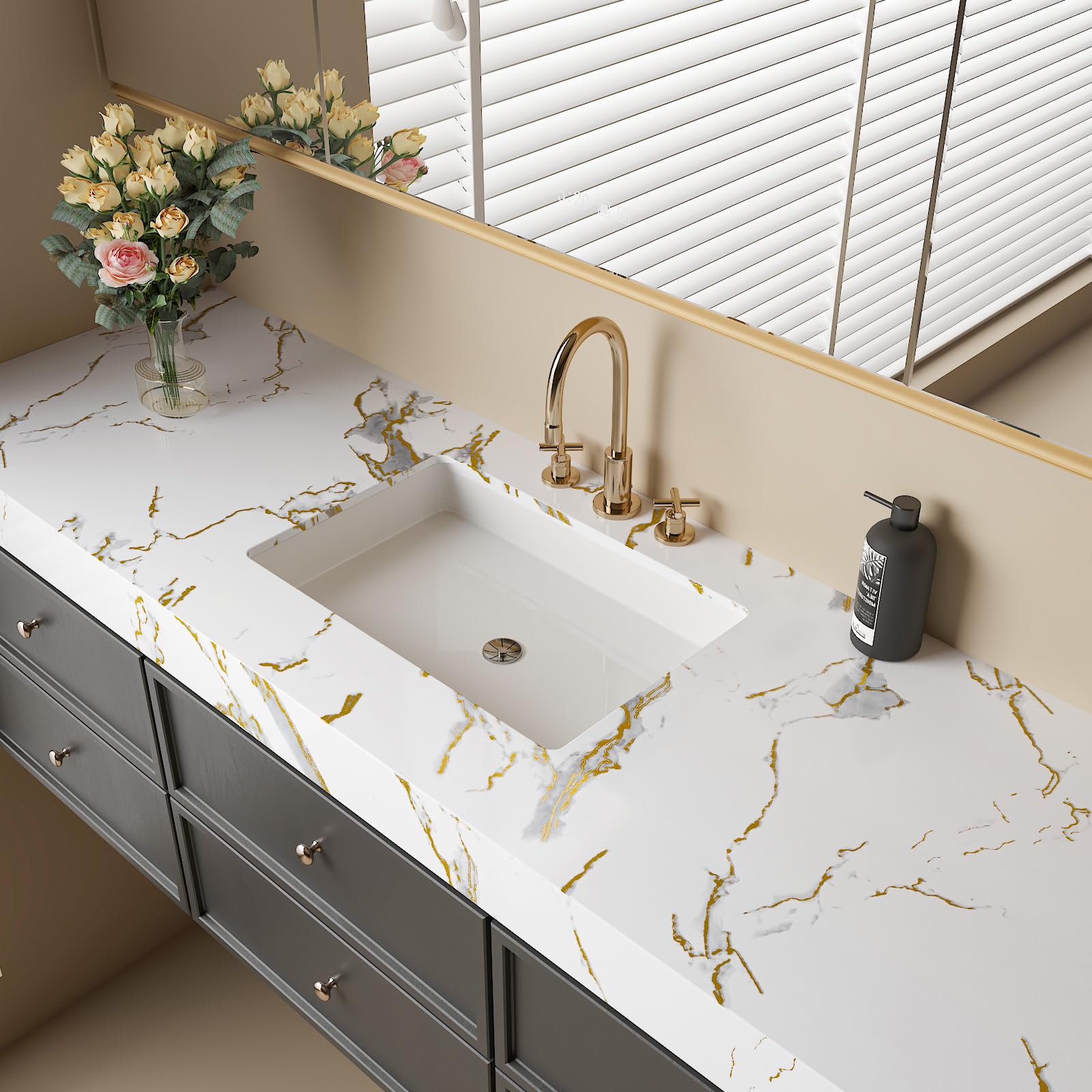 White & Gold Marble Contact Paper - Self-Adhesive Peel & Stick Wallpaper For Countertops, Cabinets