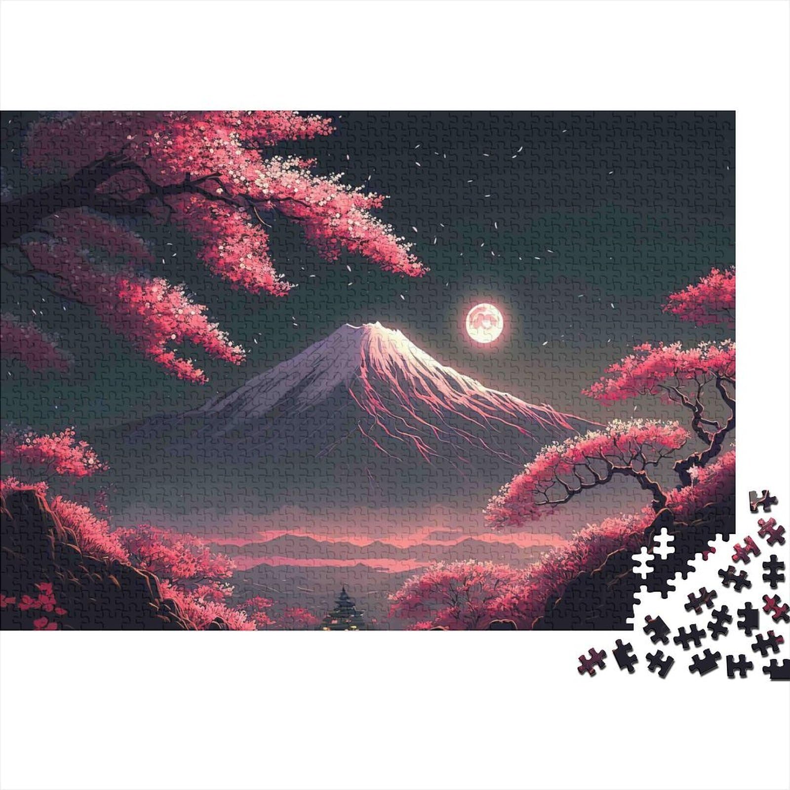 Mount Fuji Cherry Blossom 1000 Piece Jigsaw Puzzle Paper for Adults Night View Puzzle Game for Family Concentration Gift 38x26cm/1000pcs — image 1