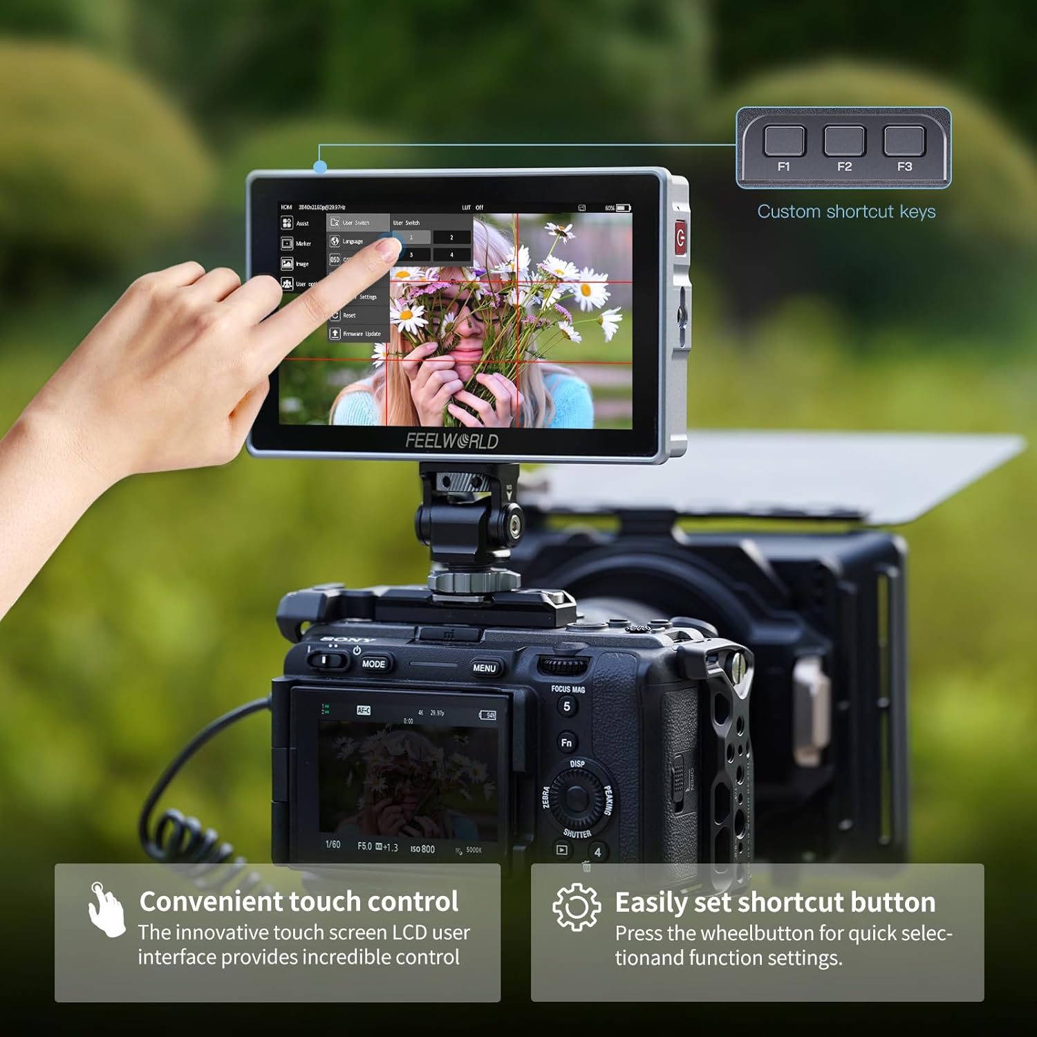 FEELWORLD H5 5.5" 12G-SDI 4K HDMI Camera Field Monitor 1200nits Sunlight-Readable Touchscreen |Waveform, HDR, 3D LUTs Aluminum Build for Filmmakers & Photographers