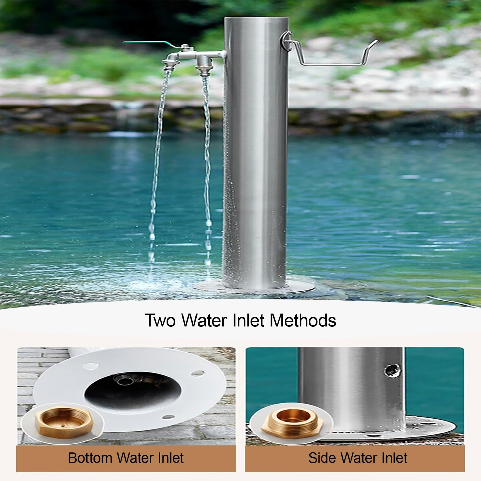 Columna de Agua de jardín con Grifo, Fuente de Agua de Acero Inoxidable montada en el Suelo, Soporte para Manguera de hidrante de jardín, para céspedes, Lavado y Limpieza
