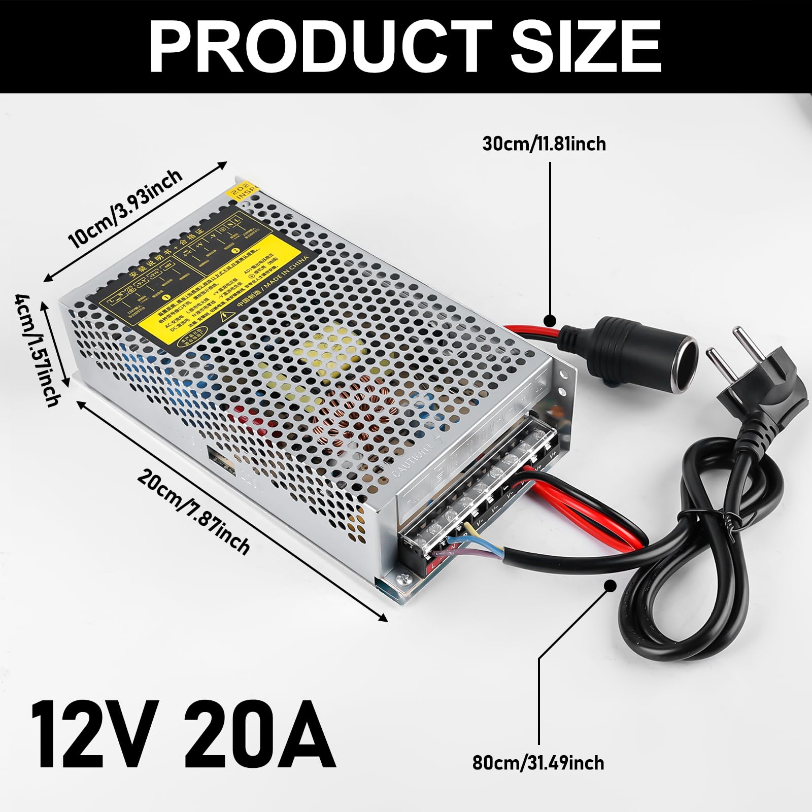 Vaileal zasilacz samochodowy AC 240 V DC 12 V 20 A 240 W przetwornik impulsu, zasilacz samochodowy do lodówki przenośnej, pomp do opon, urządzeń LED