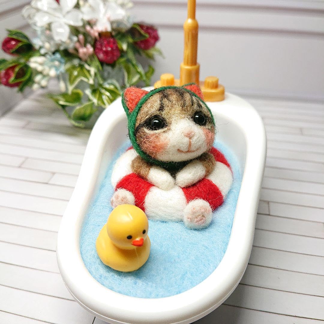 Amazon.co.jp: 猫12キジシロ 羊毛フェルト ネコ 夏猫 お風呂 スイカ 