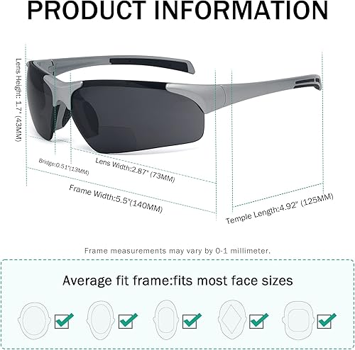 Miniatura 3 de Eyekepper TR90 Gafas de sol bifocales polarizadas deportivas irrompibles sin montura, Lente plateadagris