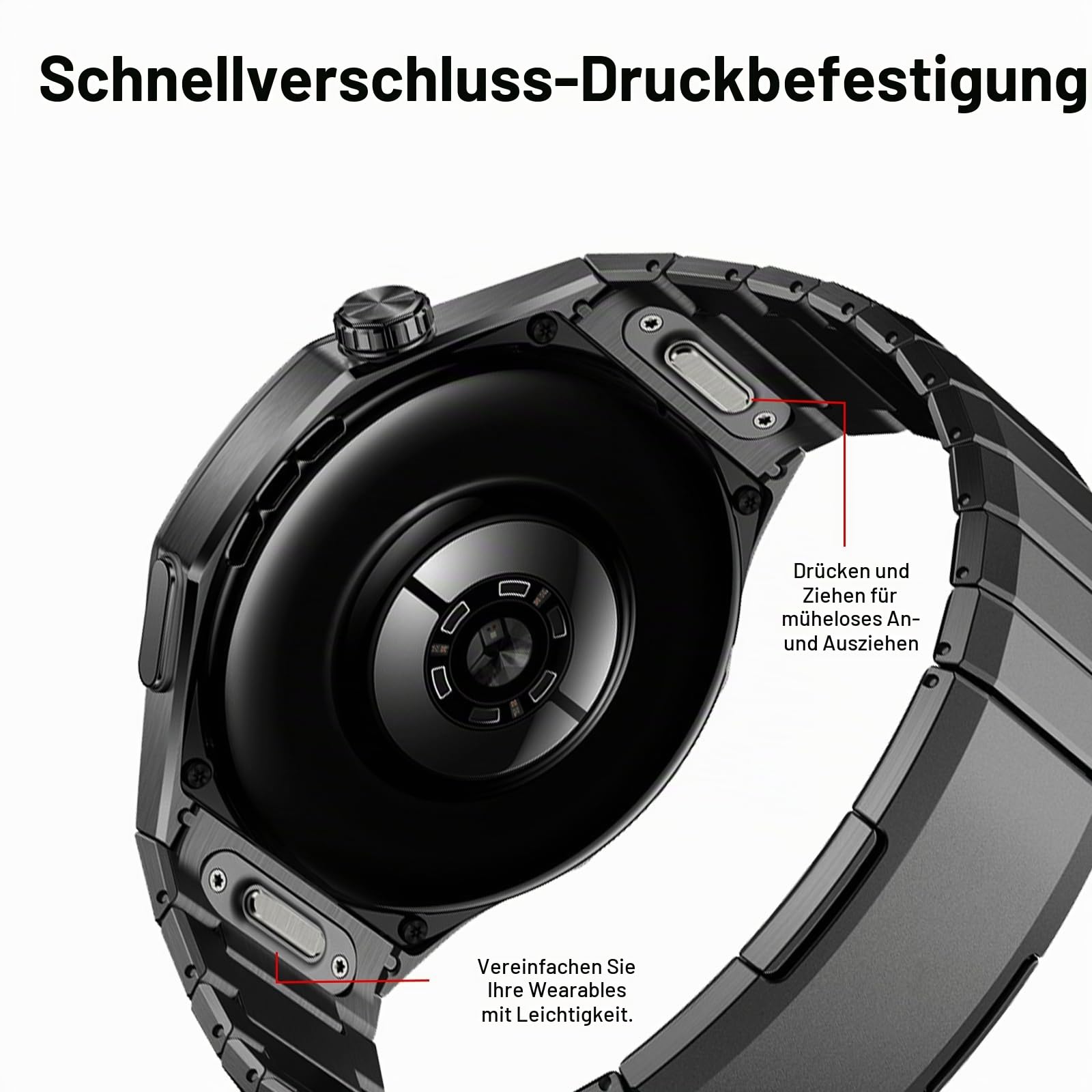 Titanium Armband Kompatibel mit Huawei Watch GT 6 Pro 46mm, Premium Titan Keine Lücken Uhrenarmband für Huawei Watch GT 6 Pro 46mm Ohne Werkzeug einstellbar Titan-Ersatzbänder für Herren Damen