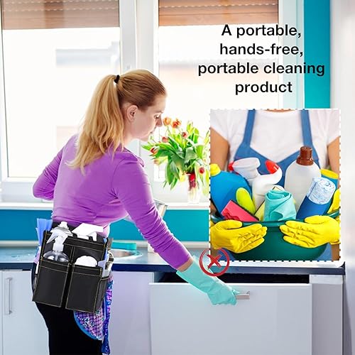 Miniatura 7 de Cinturón de herramientas de limpieza, cinturón de limpieza de velocidad, suministros de limpieza, cinturón de cintura ajustable, bolsa de limpieza