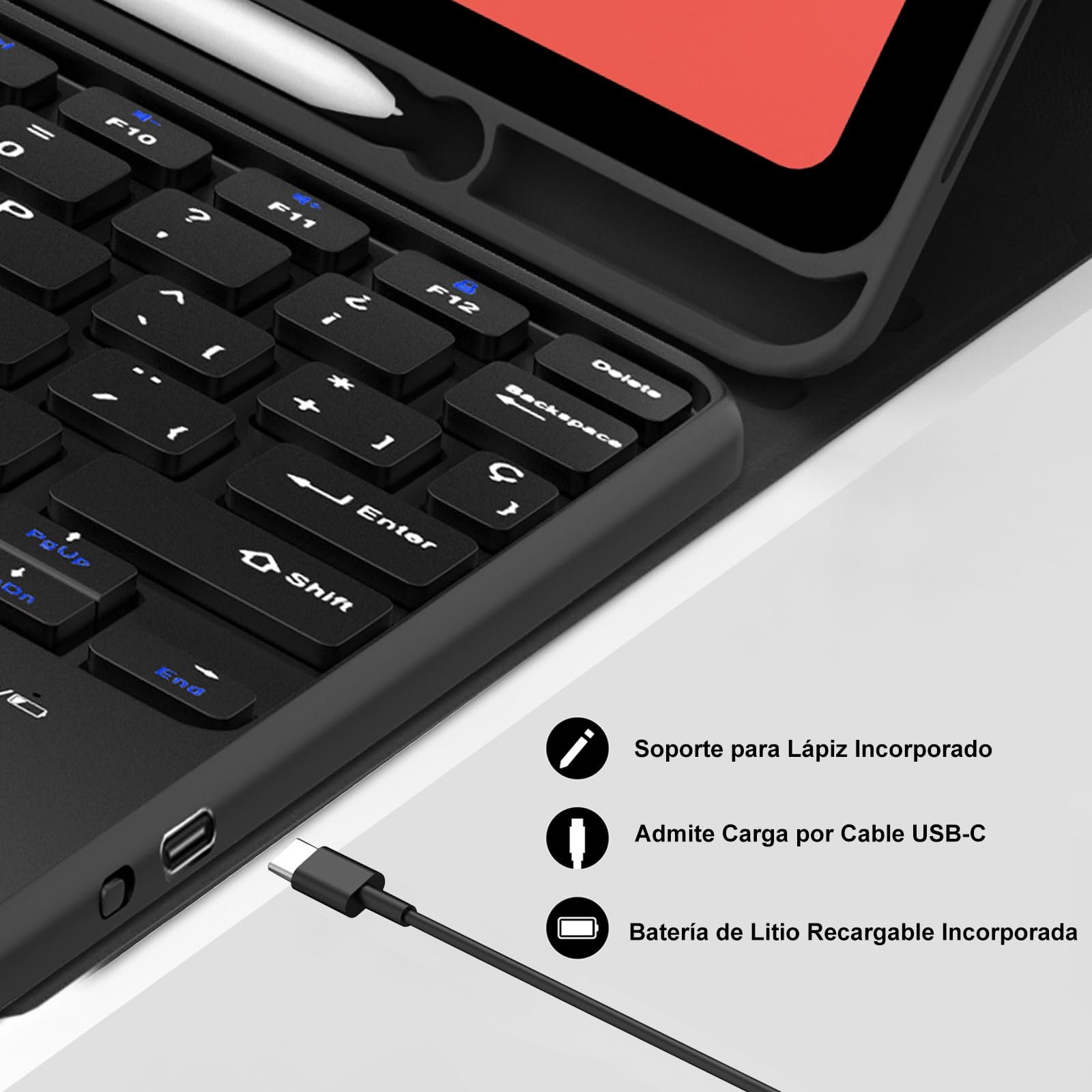Funda Teclado para Samsung Galaxy Tab S11 11 Pulgadas con Trackpad, Español Ñ Teclado Bluetooth Inalámbrico con Funda Delgado y Portalápices para Tableta Samsung Galaxy Tab S11 11" 2025-Negro
