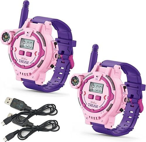 Miniatura 7 de Walkie Talkie recargable para niños, radio bidireccional Walky Talky con linterna para niños, juego al aire libre, interfono, juego de juguete y