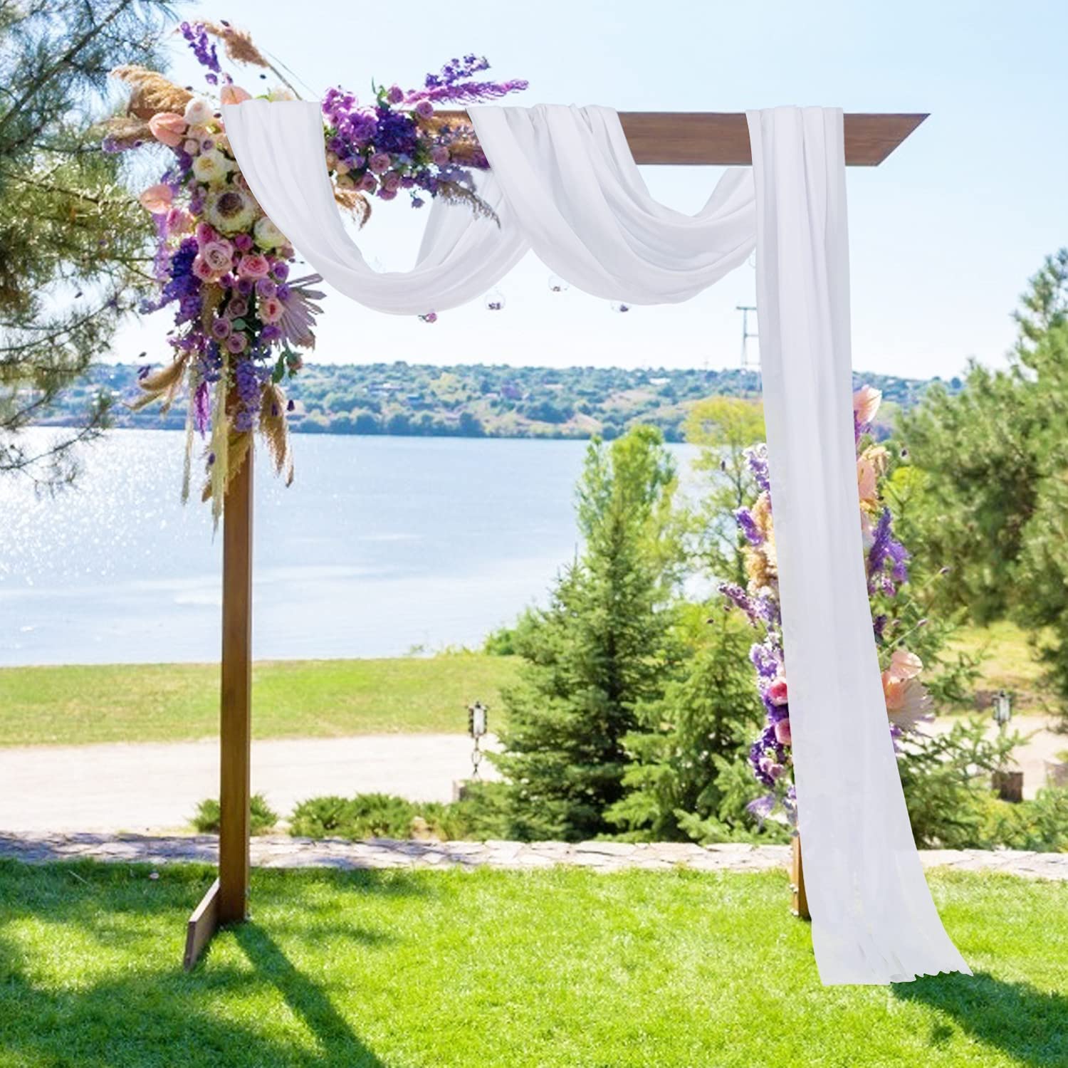 MISTHO Wedding Arch Draping Fabric, 1 Panel 29.5" x 19Ft Sheer Backdrop Curtain for Ceremony Party Ceiling Decor (White)