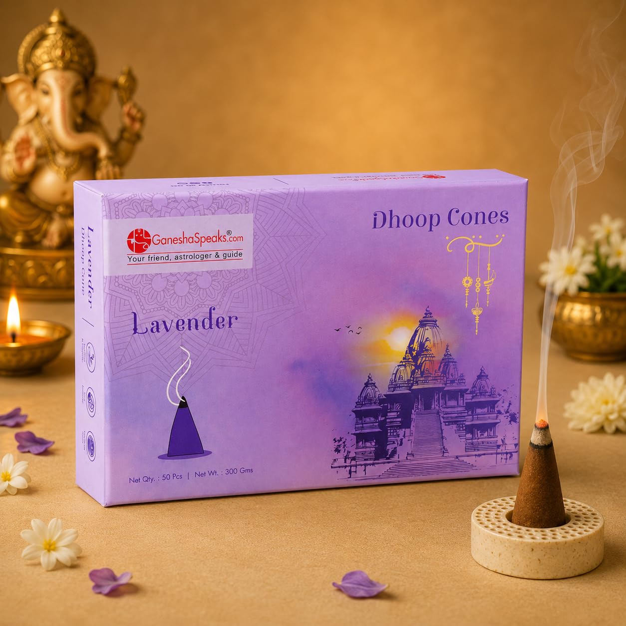 GaneshaSpeaks Natural Dhoop Cones with Lavender Fragrance | 50 Pieces | Handcrafted by Skilled Artisans | Eco-Friendly | Pure Aroma | Free Ceramic Stand (Lavender)-image-26