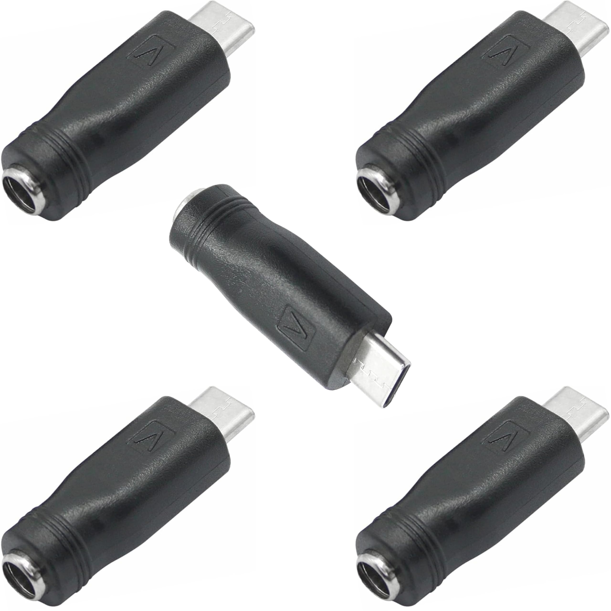 DC Barrel Jack to USB-C Adapter (5-Pack), 2.1 x 5.5mm Female to USB Type-C Male Power Converter for Supplying USB-C Devices from DC Source, for DIY,