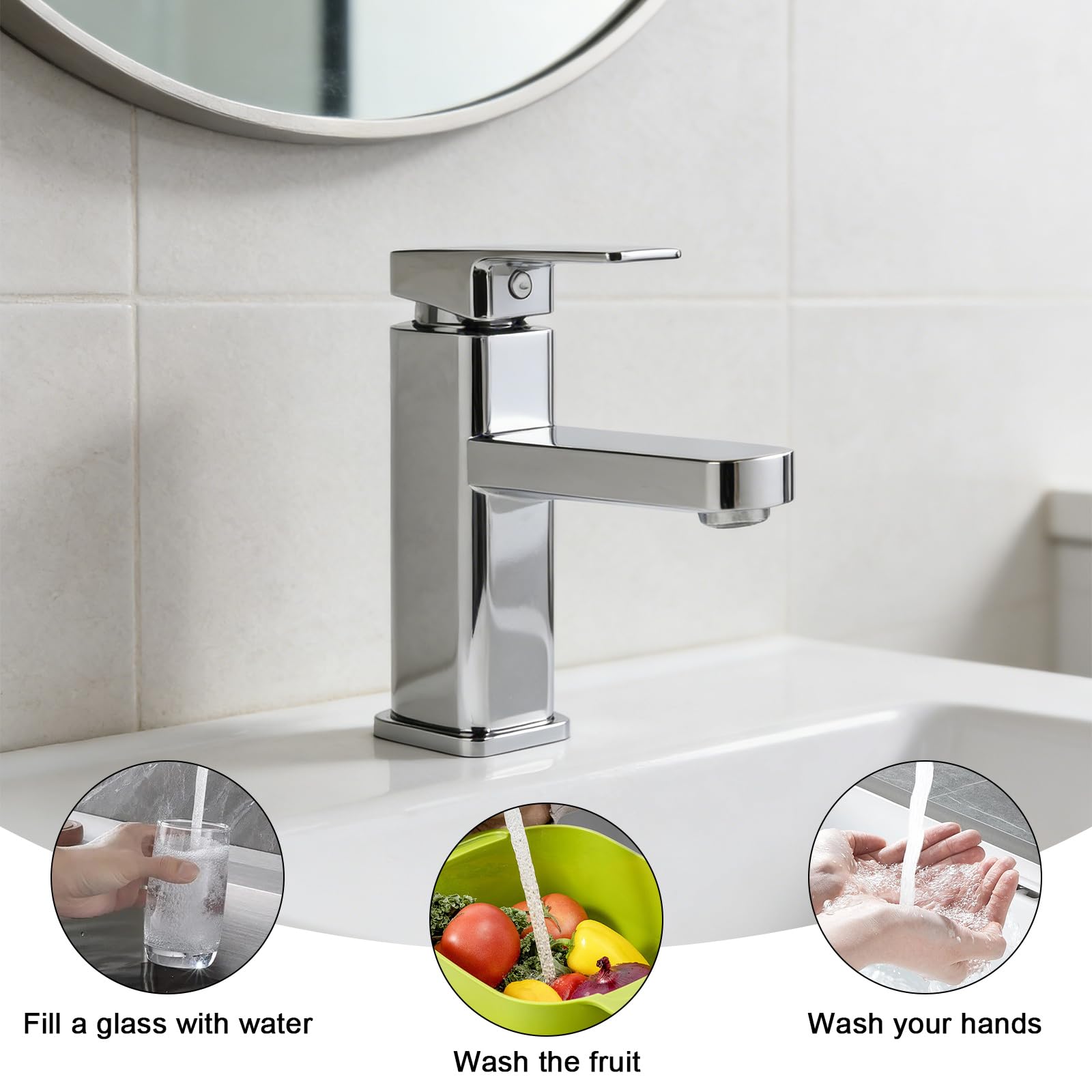 Wasserhahn Bad Waschtischarmatur Armatur Silber Waschtischmischer Warm und Kaltwasserhahn Einhebelmischer Matt Silber Badarmatur für Bad Spüle Edelstahl Messing