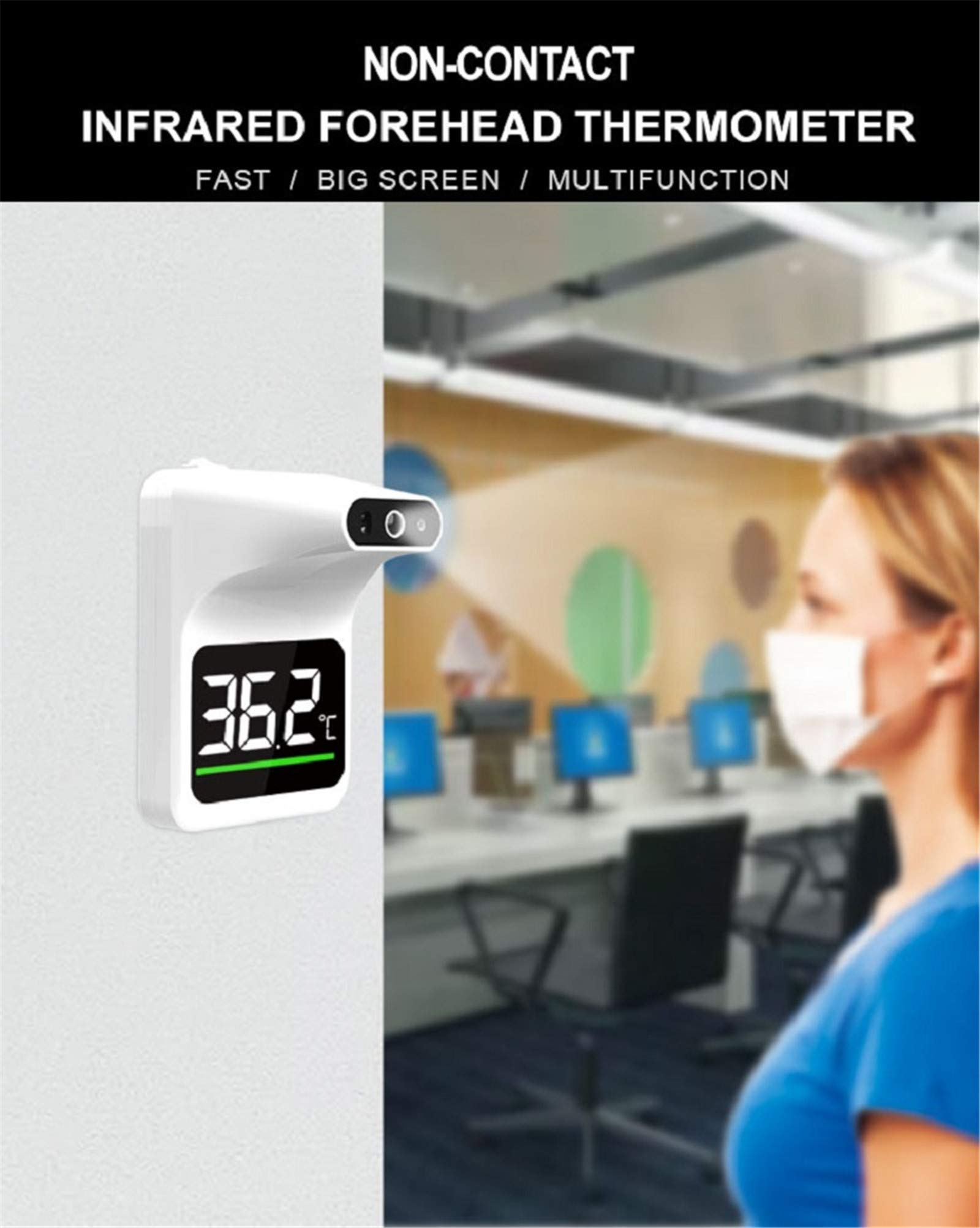 Ścienny bezdotykowy termometr na czoło na podczerwień wyświetlacz LCD wysoka temperatura alarm przenośny automatyczna temperatura ciała do samodzielnego testowania miejsca publicznego