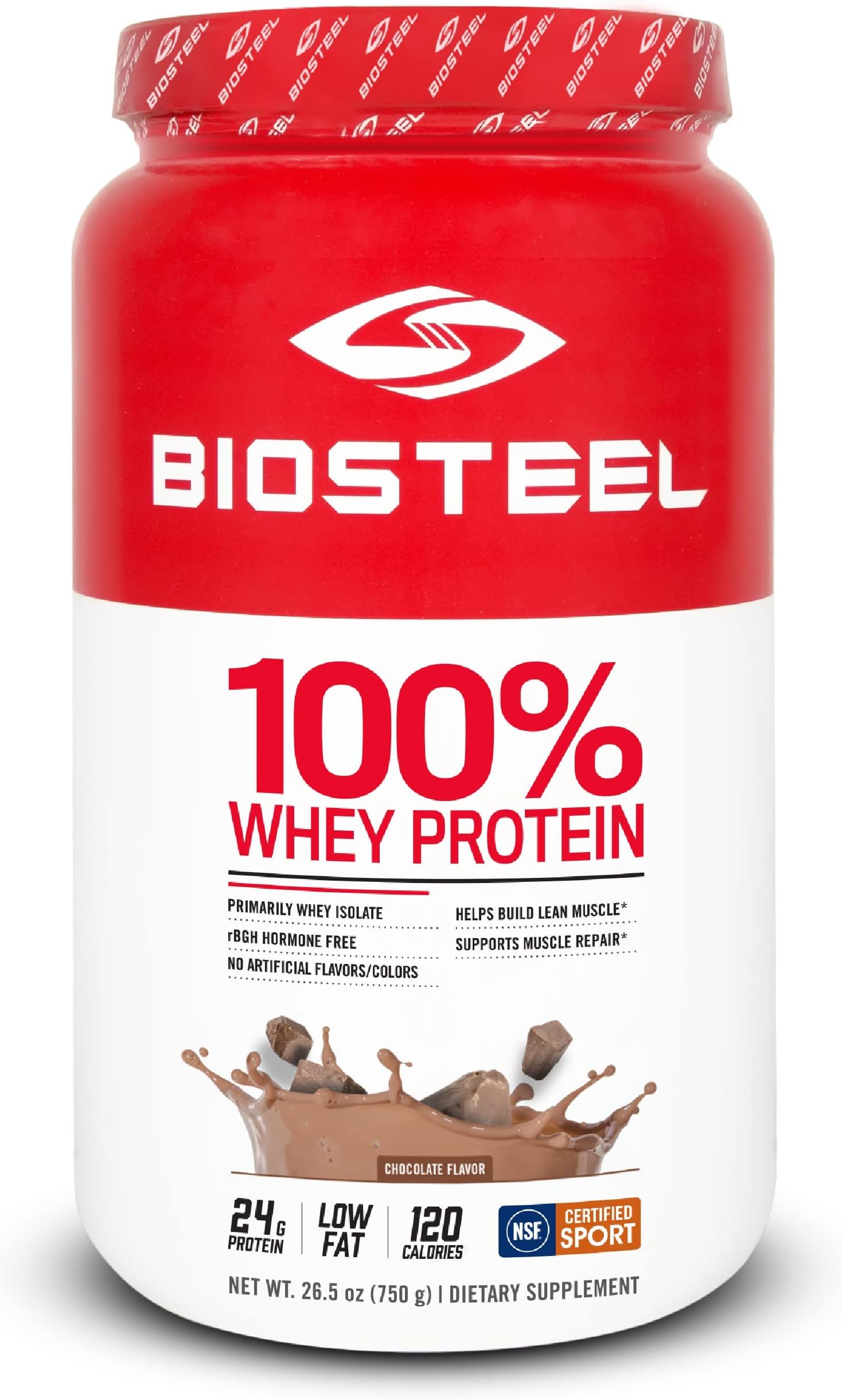 BioSteel Sports Chocolate 100% Whey Protein Powder Supplement, rBGH Hormone Free & Non-GMO Post Workout Formula, 25 Servings, 25.5 Ounces Trusted by Pro Athletes, NSF for Sport