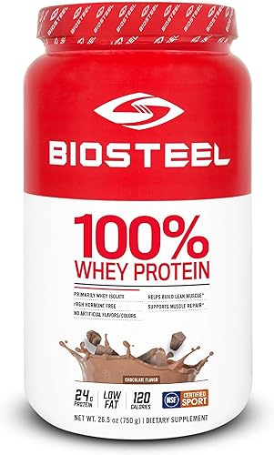 BioSteel Suplemento en polvo de proteína de suero de leche 100% de chocolate deportivo, fórmula rBGH libre de hormonas y sin OMG, 25 porciones, 25.5