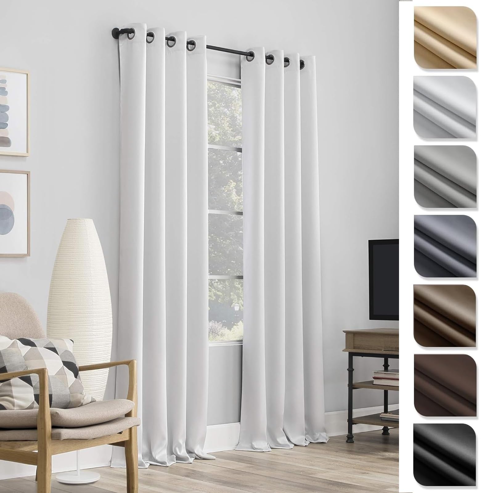 Tende per Interni Oscuranti 200 x 225 cm Termica Isolante, 100% Poliestere, Tende per Interni Elegante con Occhielli, Set da 2 Pannelli, per Camera da Letto Moderne, Bianco