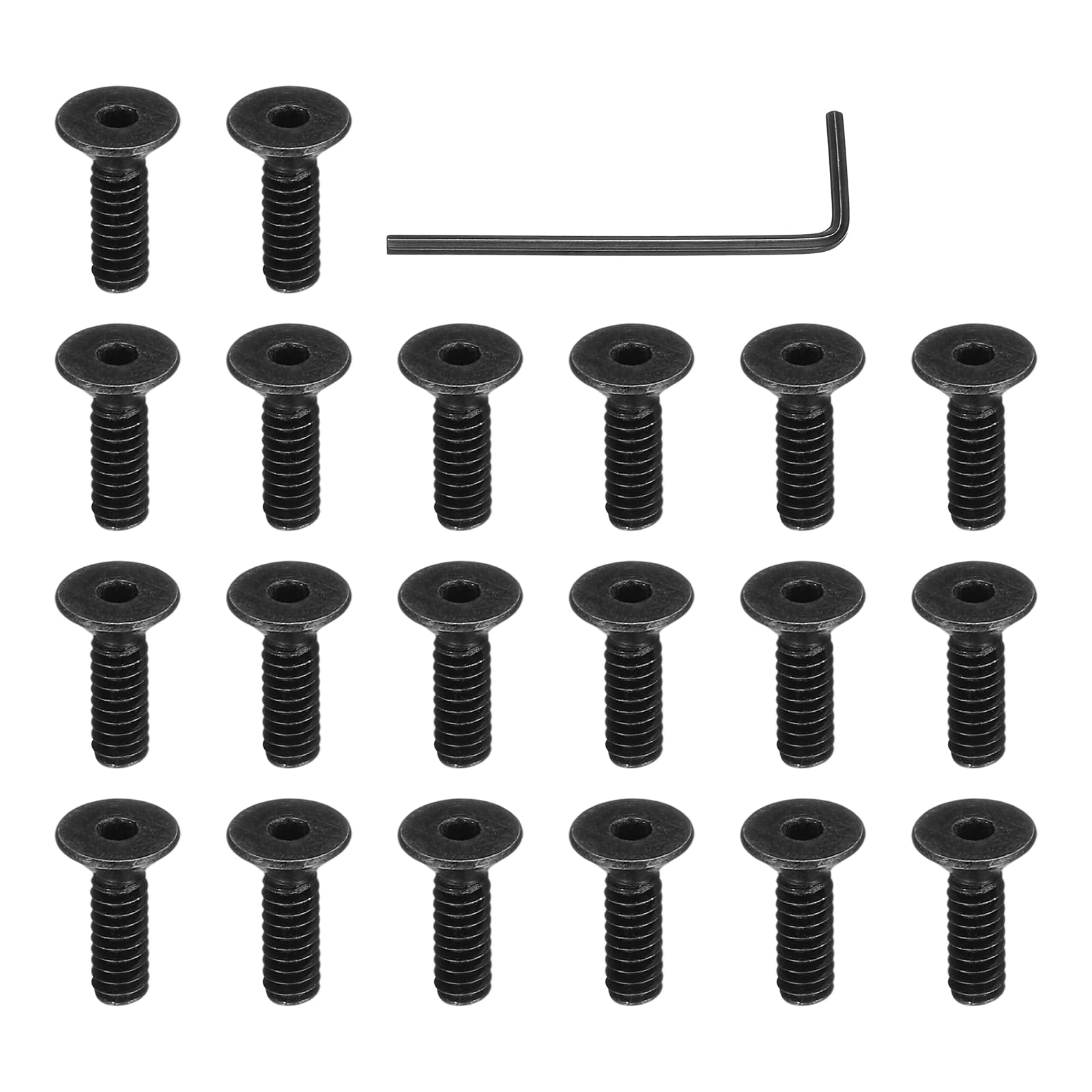 PATIKIL #4-40 x 3/8 Inch Flat Head Socket Cap Screws, 20 Pcs Flat Countersunk Bolts Hex Socket Drive Machine Screws Full Thread Coarse Thread UNC with Hex Spanner Black Oxide Grade 10.9