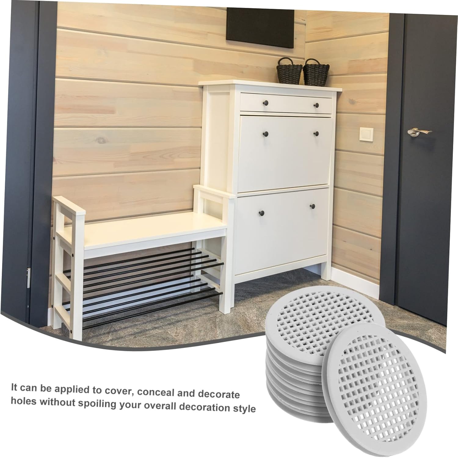 15Pcs Round Cabinet Soffit Vents 2.44 Inch Air Vent Hole Plugs Plastic Wardrobe Vent Mesh Covers for Furniture Shoe Box Ventilation