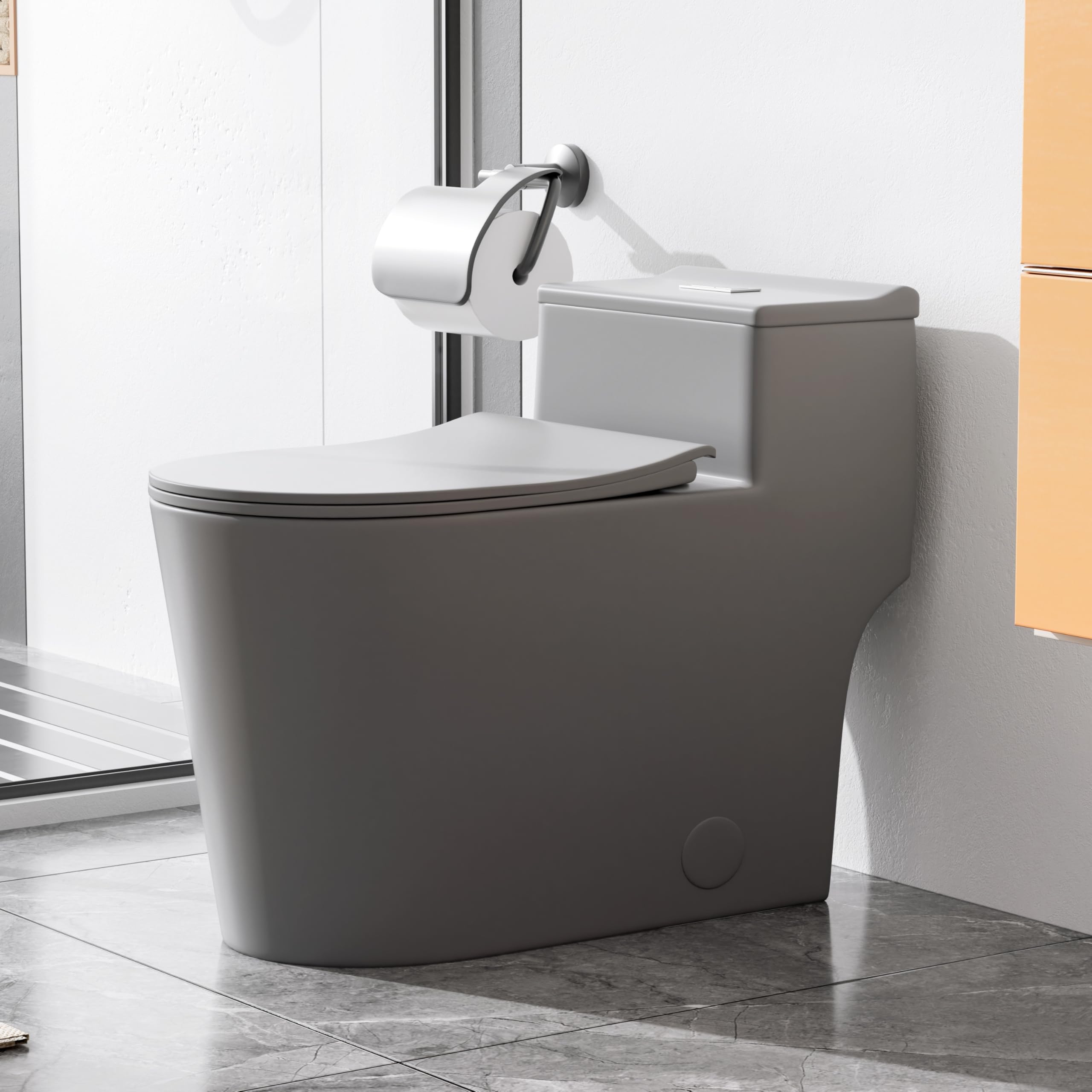 Gray One Piece Elongated Toilet, Comfort Height, Dual Flush