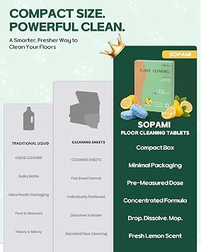 SOPAMI multi-effect floor cleaning tablets 24 Counts Lemon Scent | floor cleaner for mopping Robot Vacuums and Cordless Wet/Dry Vacuum Mop Cleaners, for Tile Vinyl Sealed Hard Floors
