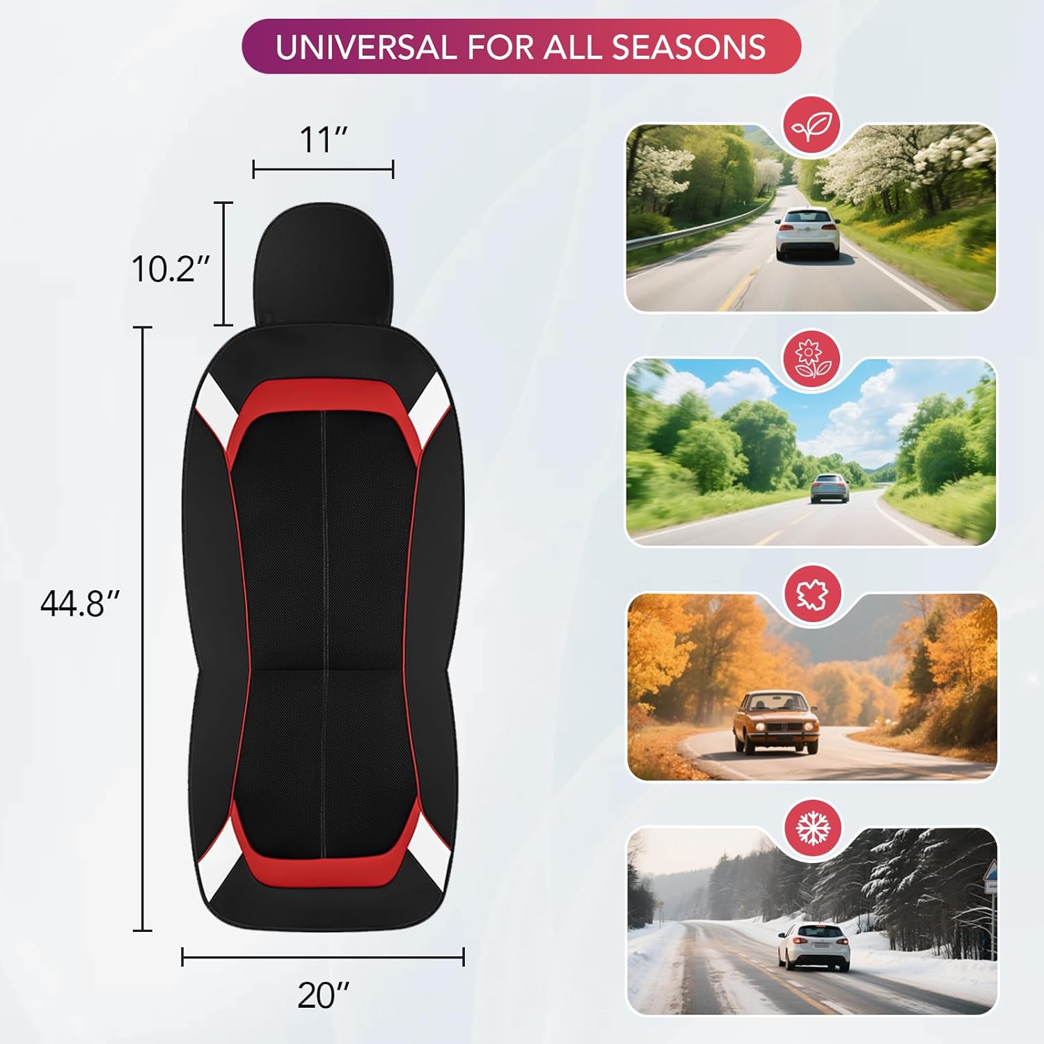 PIC AUTO Car Seat Cover – Silver & Red Leather with Breathable Mesh Seat Cover for Cars, Stylish Two-Tone Leather Front Seat Covers, Universal Fit, Durable for SUV, Truck, Sedan, Vehicles