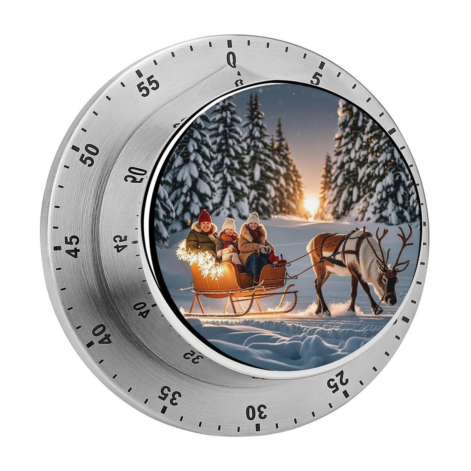 Reindeer Pull Sleds Printed Waterproof Christmas Timer with Loud Alarm Outdoor Timer for Cooking Exercise Baking