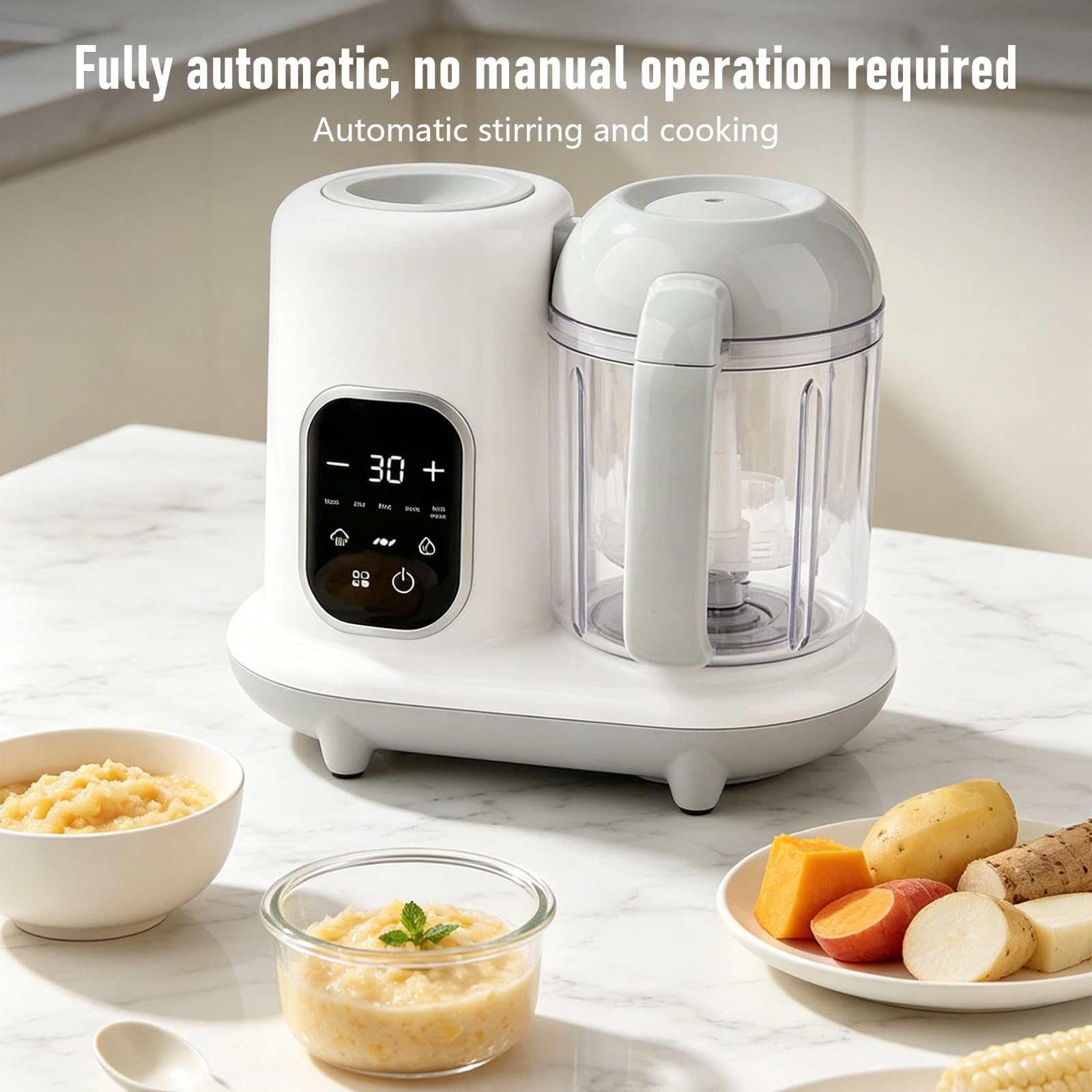 Robot mezclador para beber, robot de cocina multifunción bebé, pantalla táctil LED, esterilización y limpieza automática, para purés de bebé DIY (blanco C)