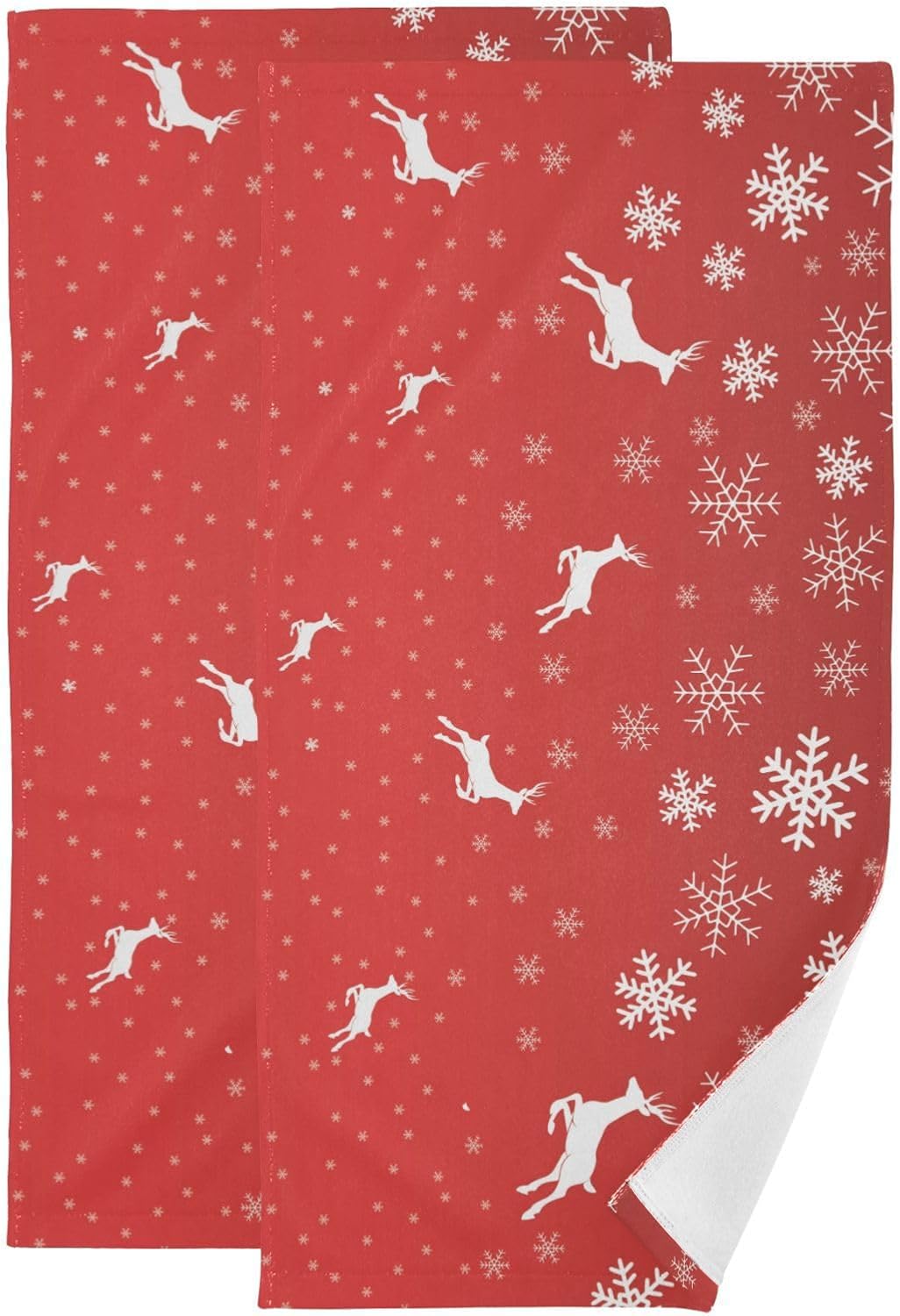 YDTBRUF Winter Deer Hand Towels Set of 2 Red Snowflake