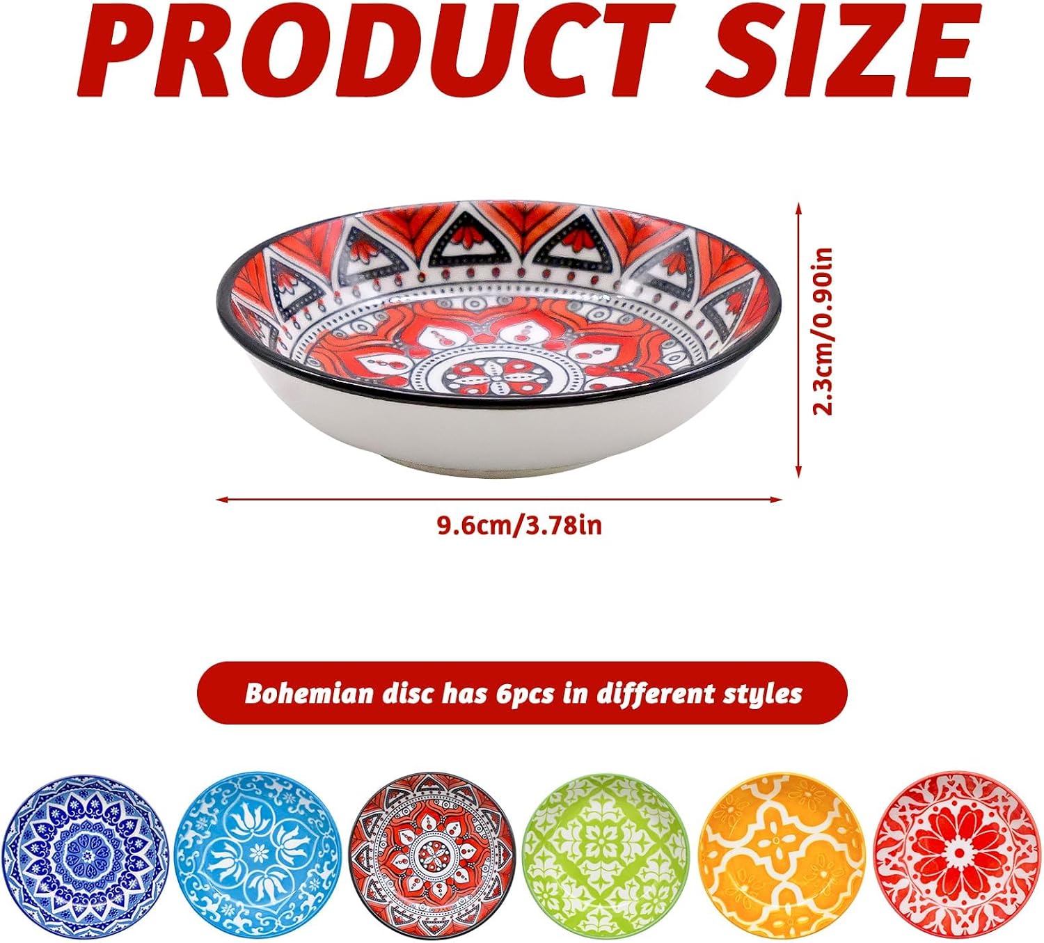 6 PCS Ceramic Dipping Bowls, Bohemian Round Seasoning Dishes, Vinegar Spice Salad Soy Sushi Wasabi Saucer