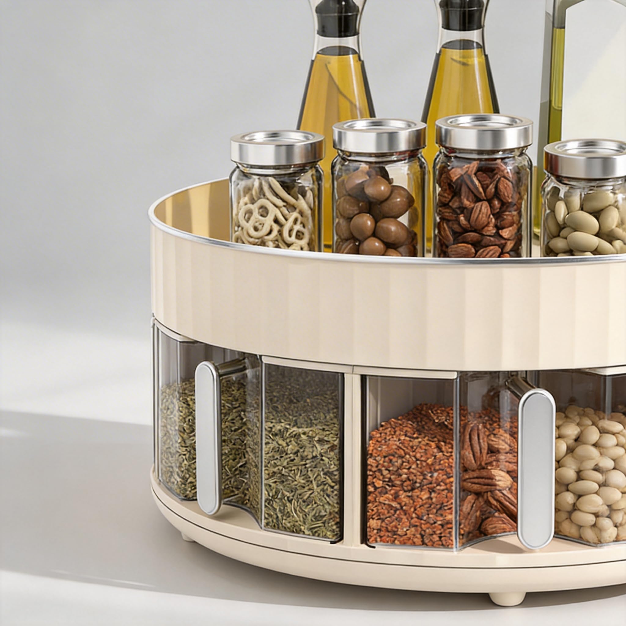 360° drehbarer Gewürz-Organizer - Lazy Susan Arbeitsplattenaufbewahrung für Gewürze, Öle und Gewürze, BPA-freier Kunststoff, rutschfeste Unterseite, platzsparendes Regal