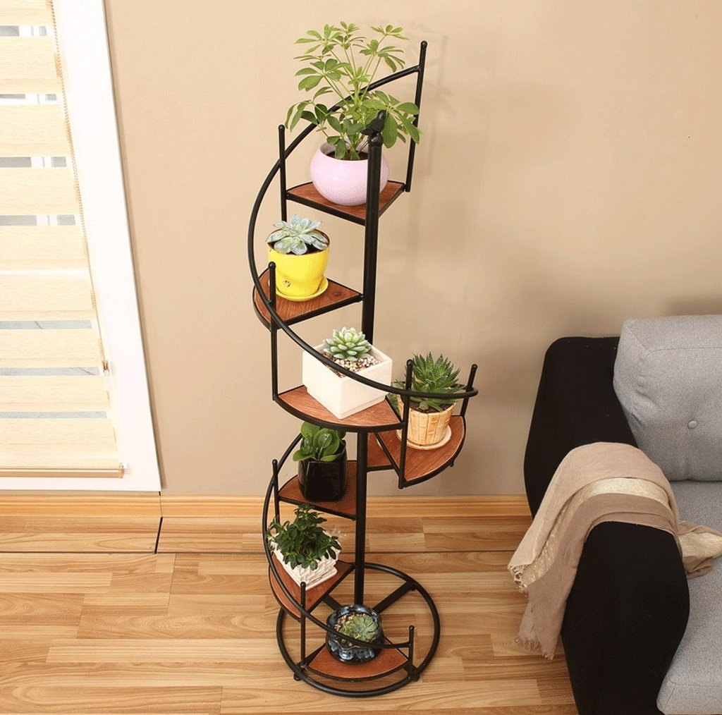 DGF Iron art flower rack, solid wood ladder rotating flower pot rack, living room balcony multi-layer plant display flower rack (L35cm W17cm H100cm) ( Size : L35cmW17cmH100cm )