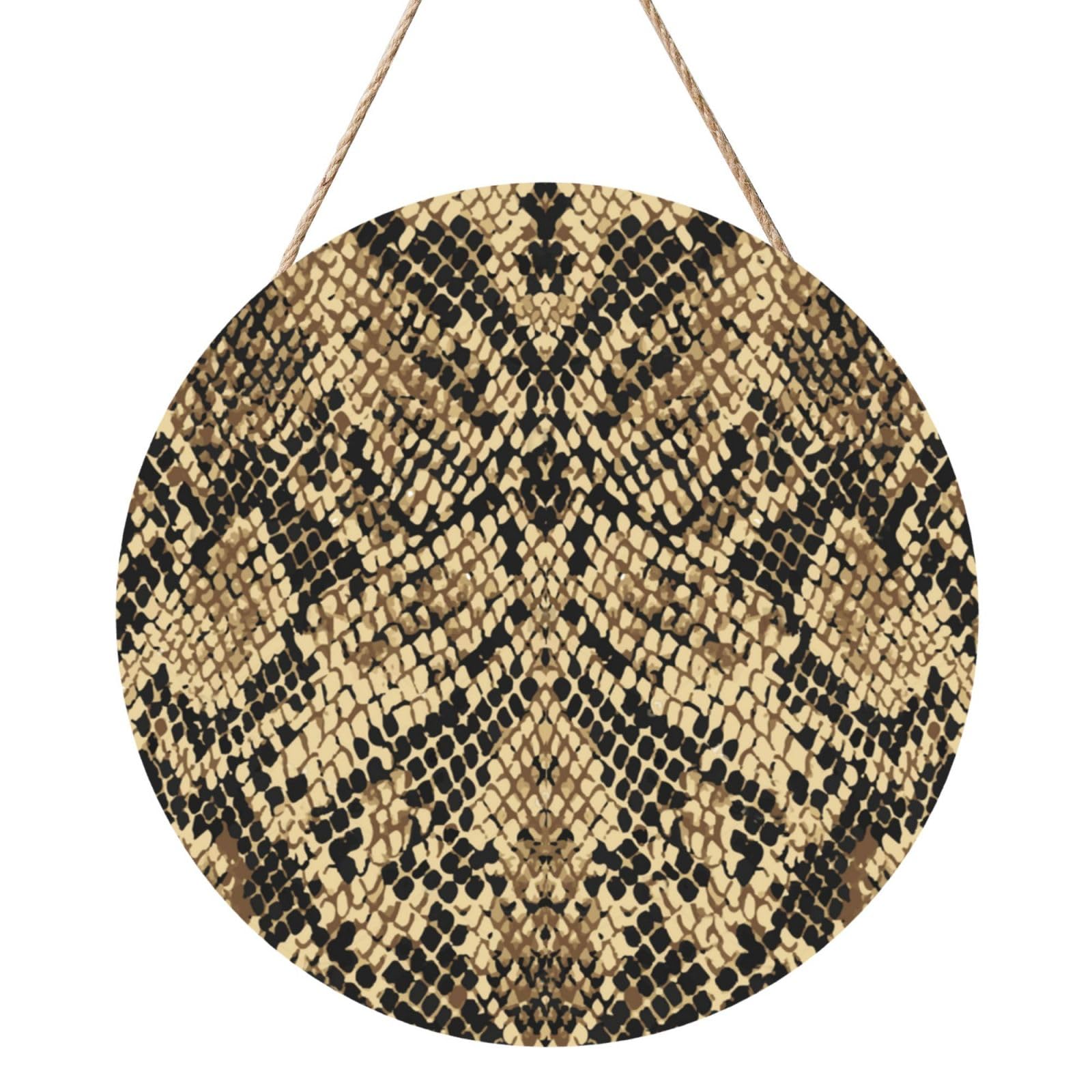 InOmak Animal Snake Skin Art, Round Wood Panel Painting 12 in, Wall Hanging Painting For Home