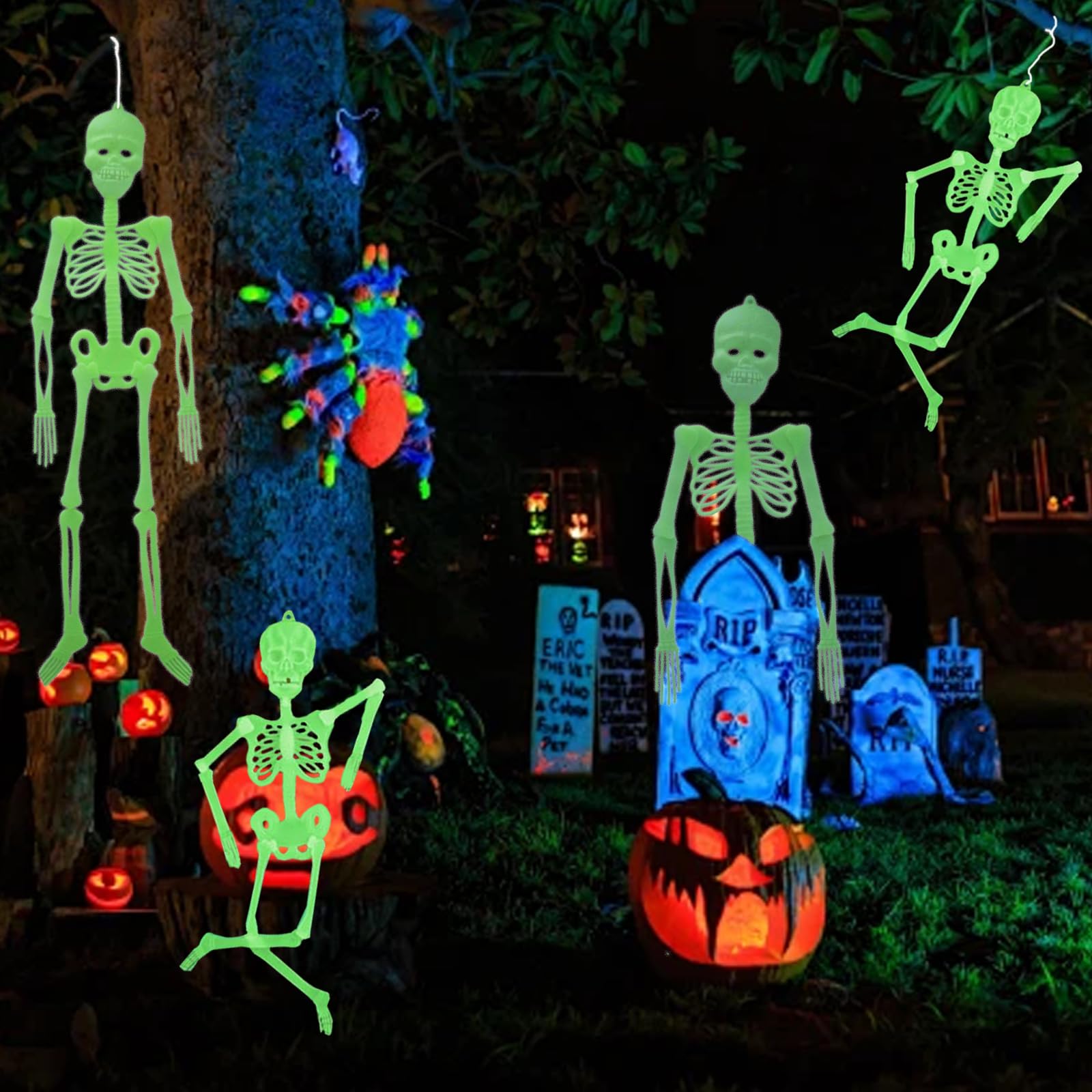 3 sztuki dekoracja na Halloween, świecący szkielet, realistyczne ludzkie szkielety, 3D, straszna dekoracja na Halloween, do ogrodu, straszna impreza tematyczna w pomieszczeniach