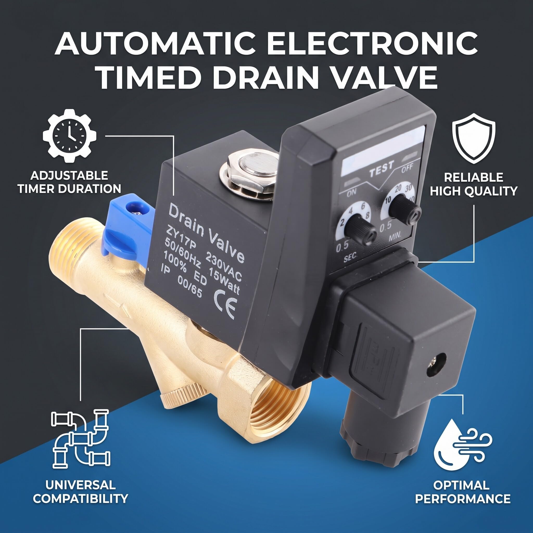 G1/2 DN15 Robinet De Vidange En Laiton Programmable, Vanne de vidange électronique Pour Compresseur D'air(AC 220V)