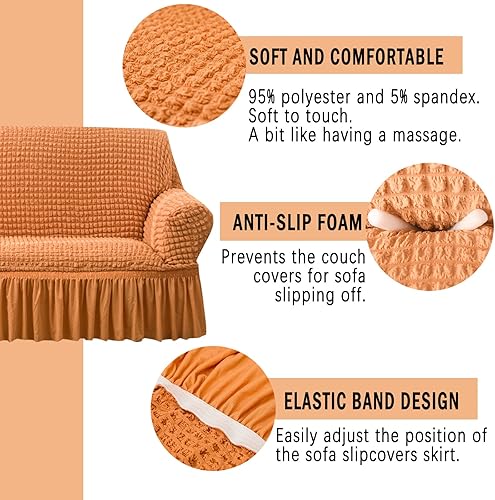 Miniatura 3 de Jeloris Funda elástica para sofá biplaza de fácil ajuste con falda, duradera, lavable, protector universal de muebles de alta elasticidad para