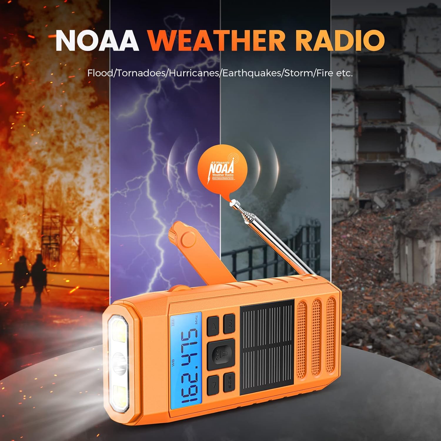 Emergency Weather Radio, 2000mAh Rechargeable Battery, LED Flashlight, Hand Crank Radio with Solar Panel, AM/FM/NOAA Alert, Power Bank/SOS Alarm/LCD Screen/Elastic Strap, Survival Kits/Camping Gear : Electronics